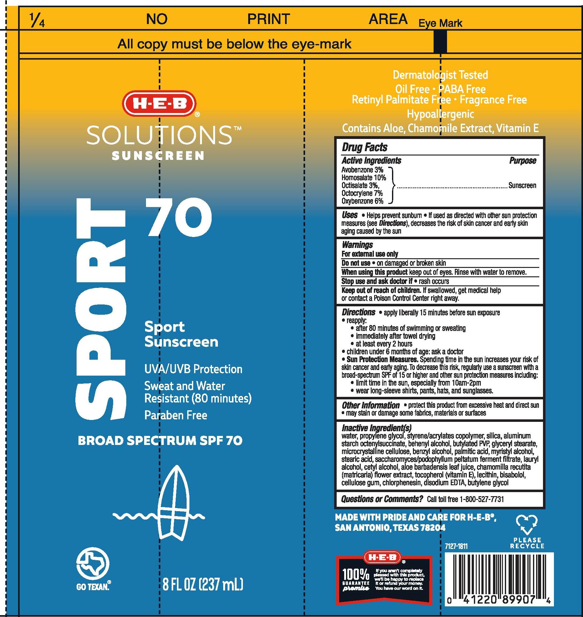Pill image for H-e-b Solutions Sunscreen Sport Spf 70 Lotion