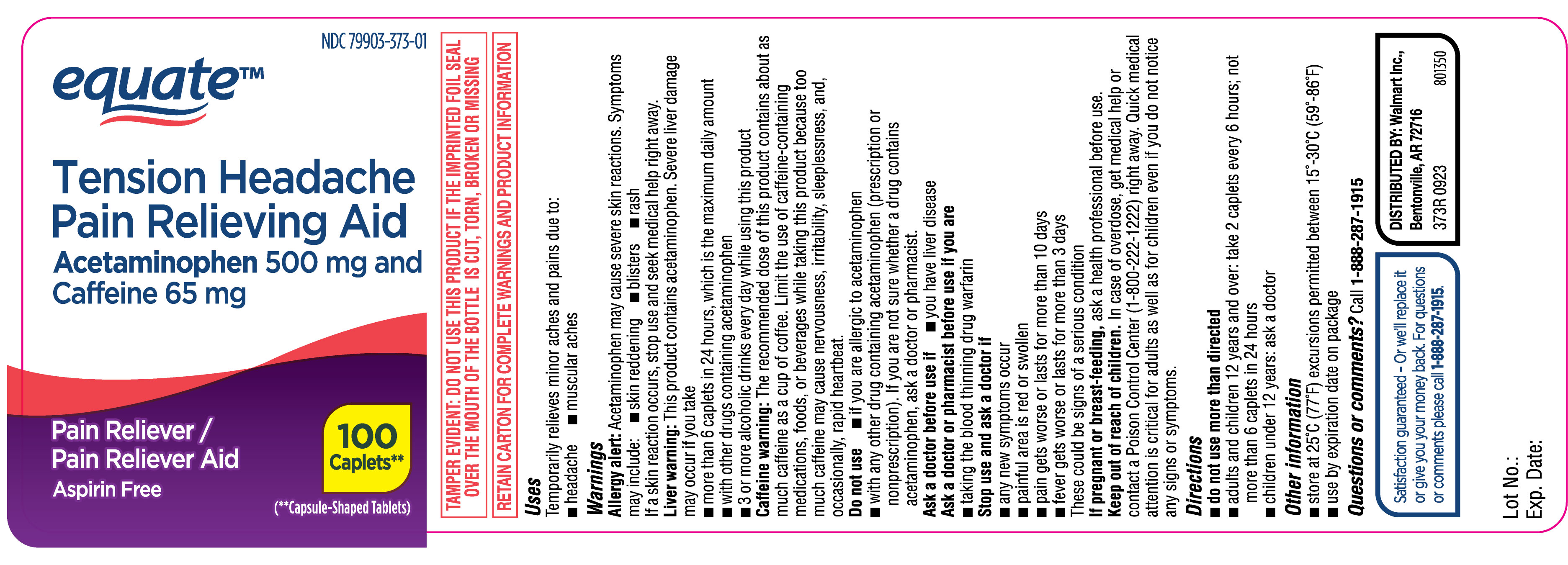 Pill image for Walmart Tension Headache Pain Relieving Aid - Acetaminophen And Caffeine Tablets