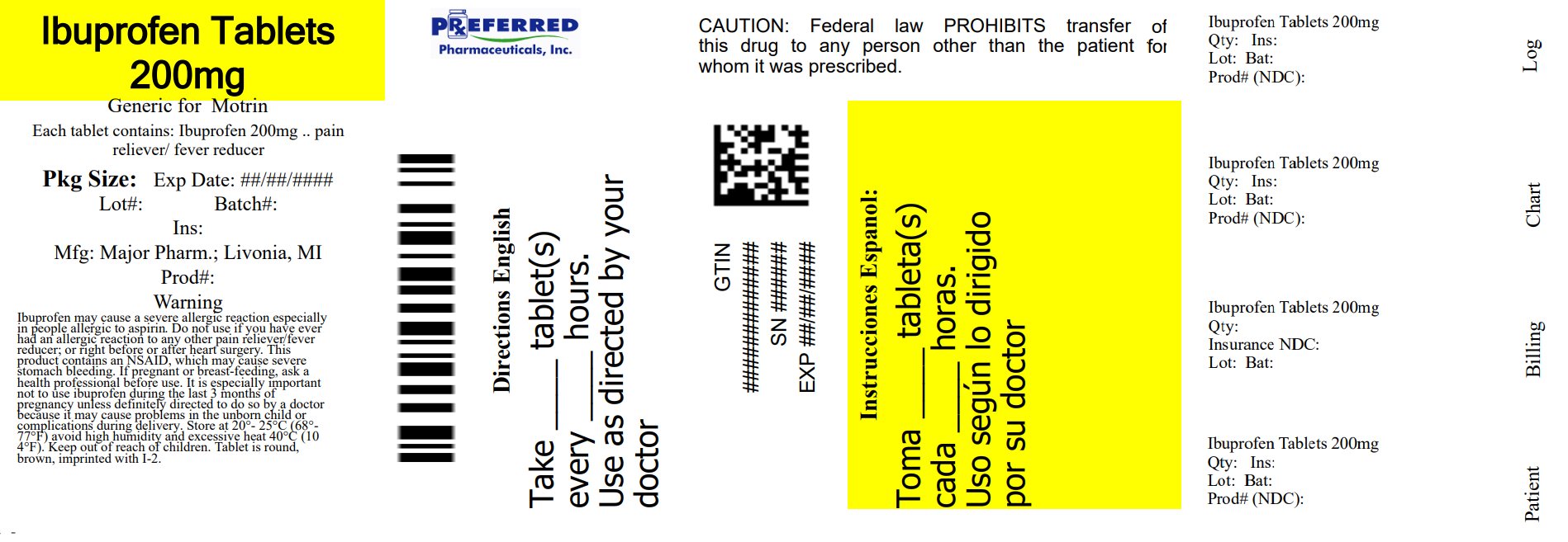 Pill image for Major Pharmaceuticals Ibuprofen Drug Facts