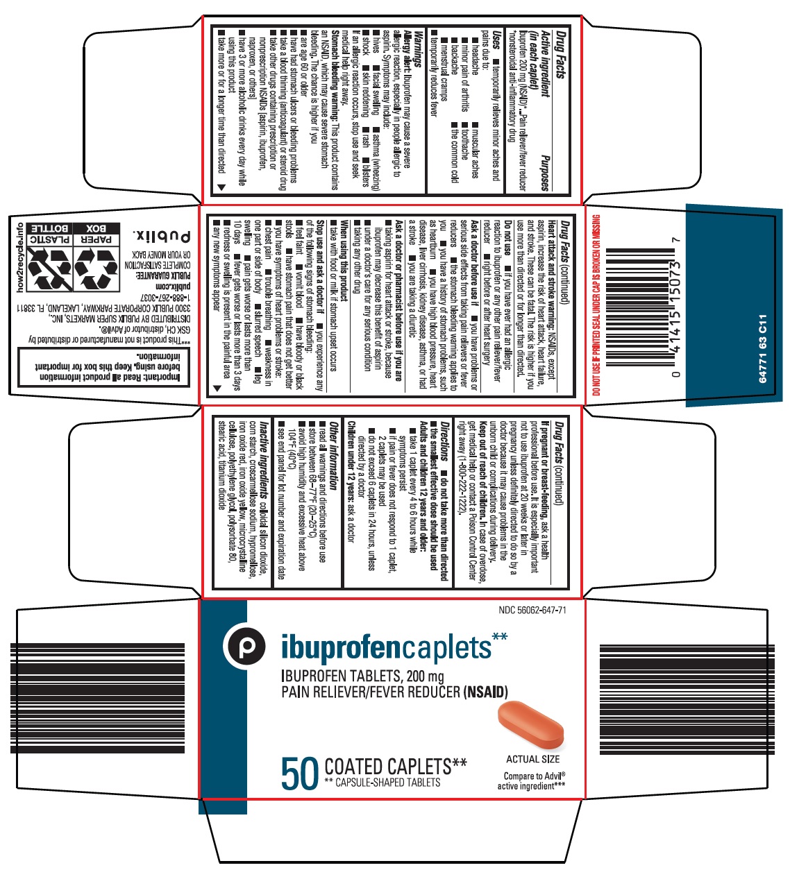 Pill image for Publix Super Markets, Inc. Ibuprofen Caplets Drug Facts