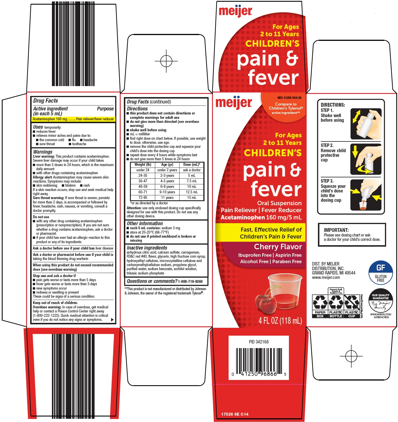 Pill image for Meijer Distribution, Inc. Children’s Pain & Fever Drug Facts