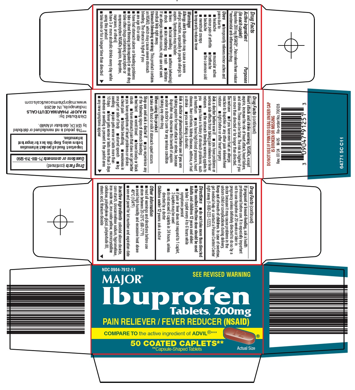 Pill image for Major Pharmaceuticals Ibuprofen Tablets, 200mg Drug Facts