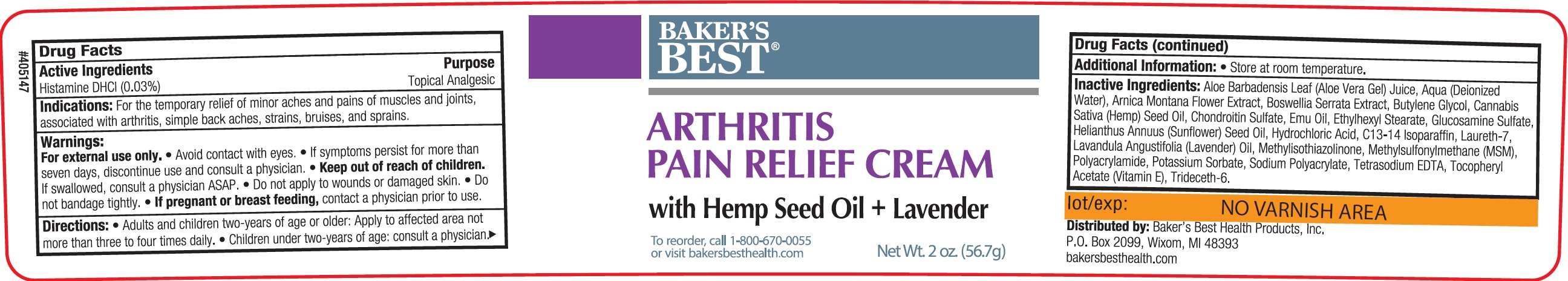 Pill image for Baker's Best Arthritis Pain Relief Cream With Hemp And Lavender