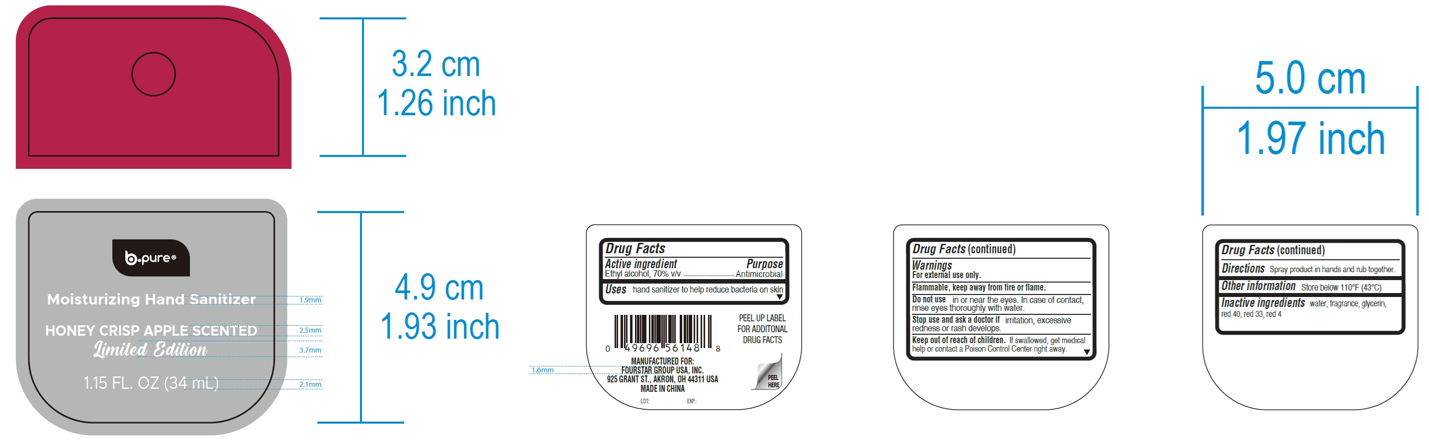 Pill image for b-pure moisturizing hand sanitizer, honey crisp apple scented