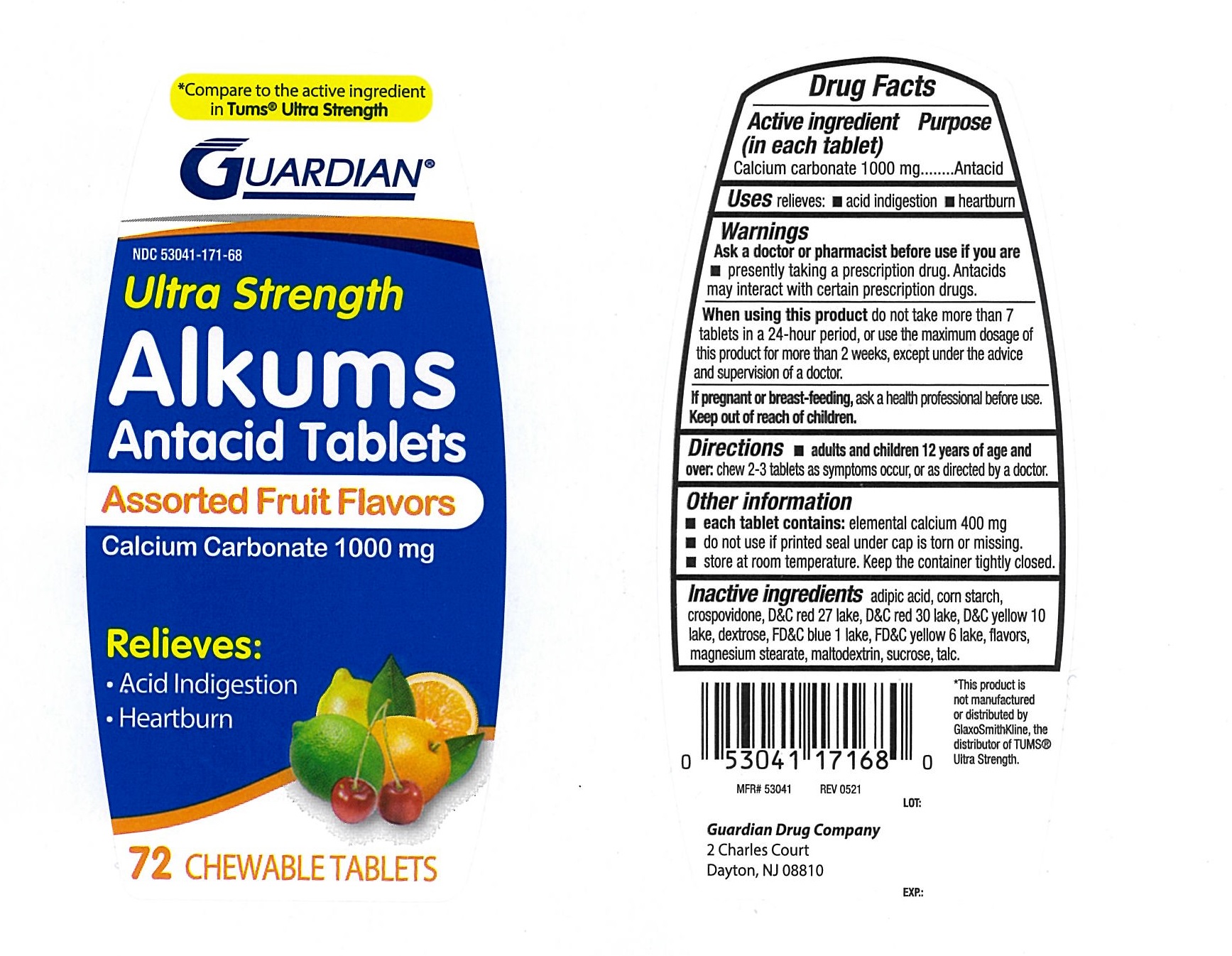 Pill image for Guardian Ultra Strength Alkums Antacid 171af