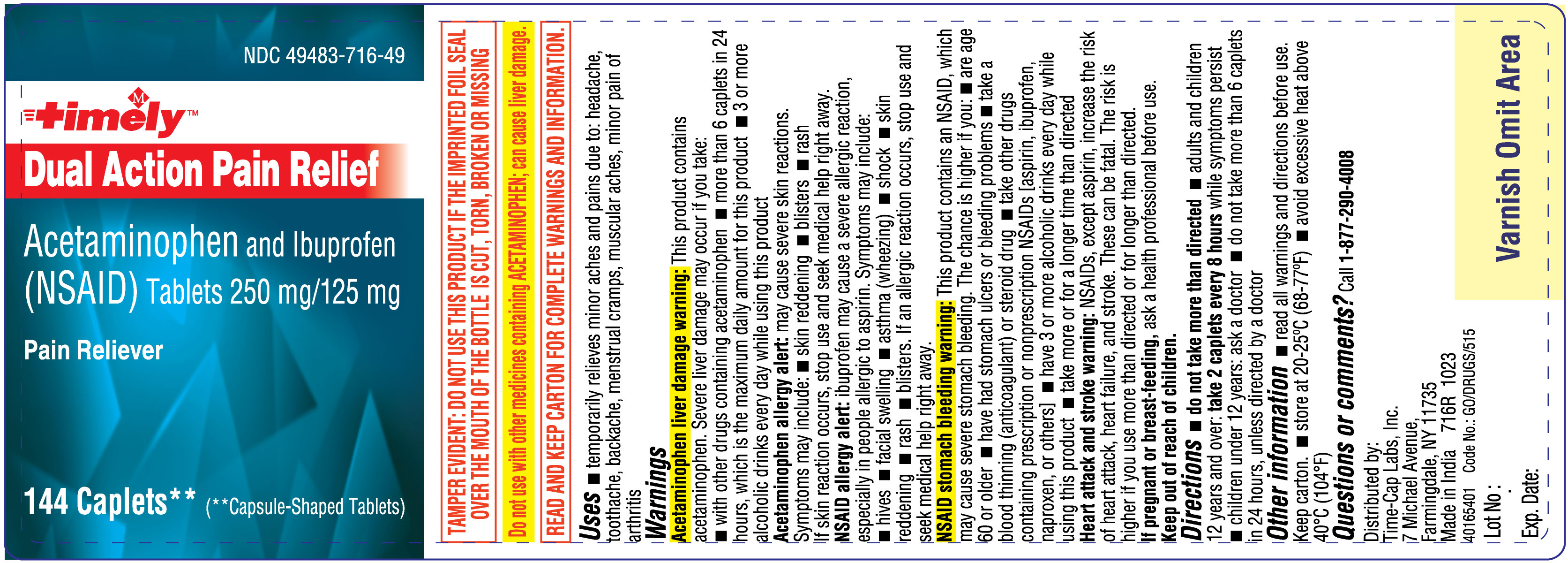 Pill image for 716r Albertsons 21130-716 Acetaminophen And Ibuprofen Tablets 250 Mg/ 125 Mg