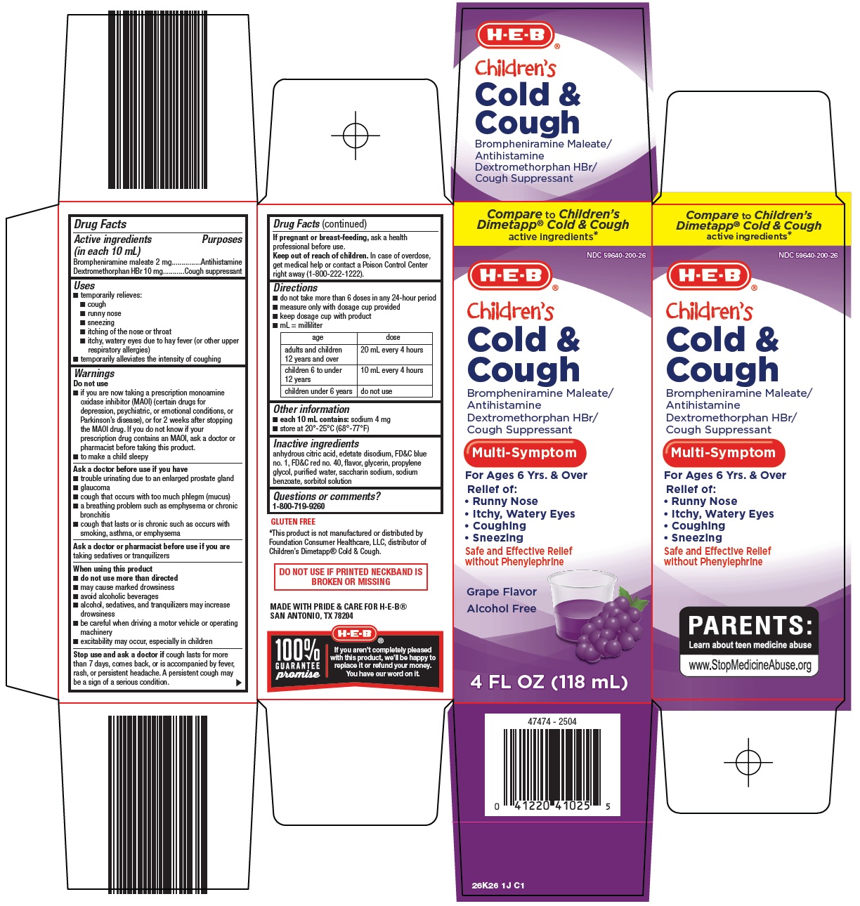 Pill image for Heb Children’s Cold & Cough Drug Facts