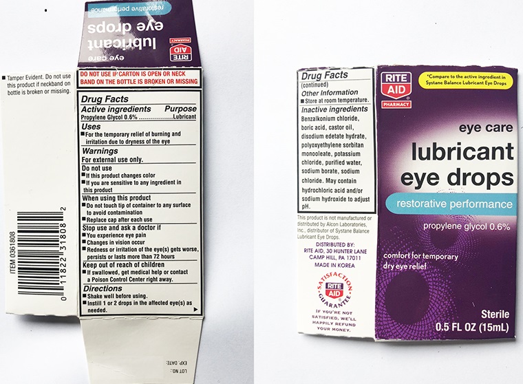 Pill image for Rite Aid Lubricant Eye Drops Restorative Performance 15 Ml (pld)