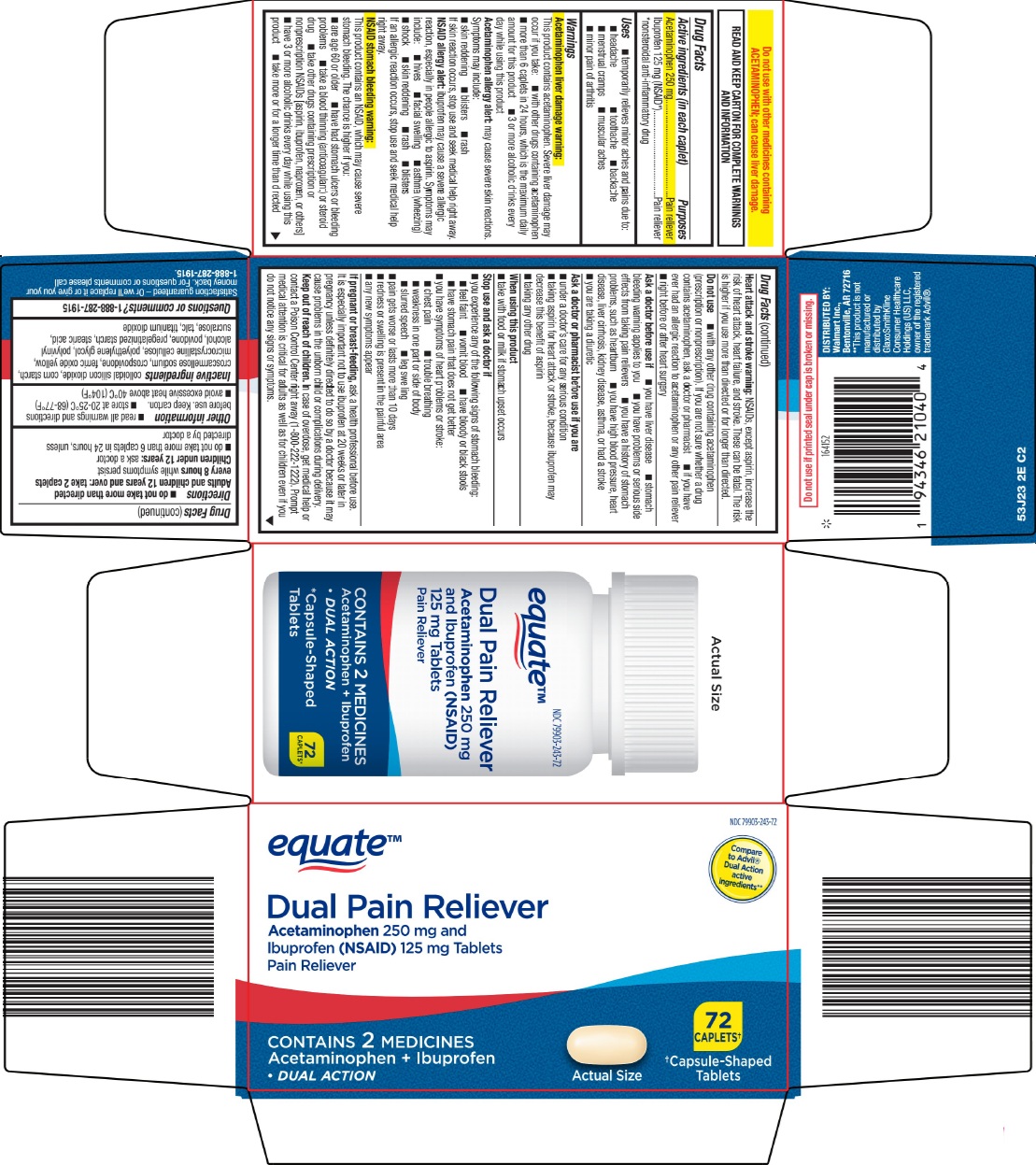 Pill image for Wal-mart Dual Pain Reliever Drug Facts