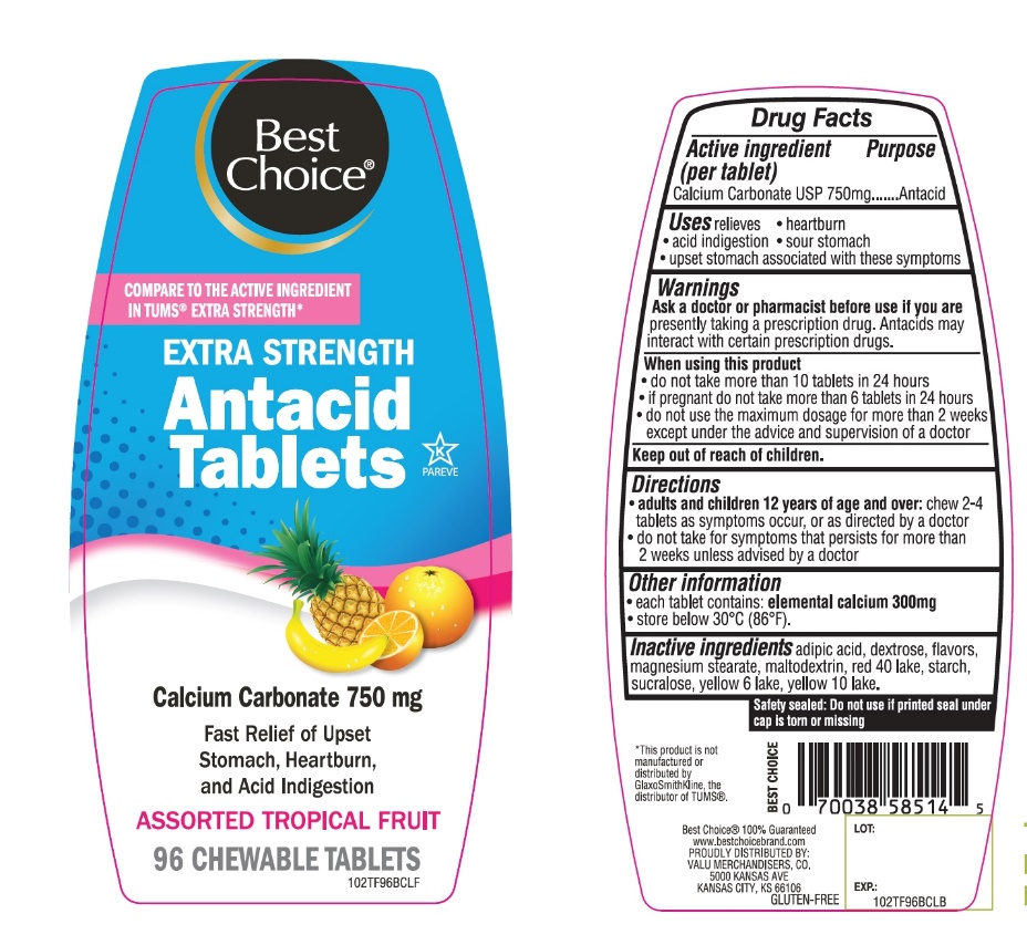 Pill image for Best Choice Extra Strength Tropical Fruit Antacid 96 Tabs Drug Facts
