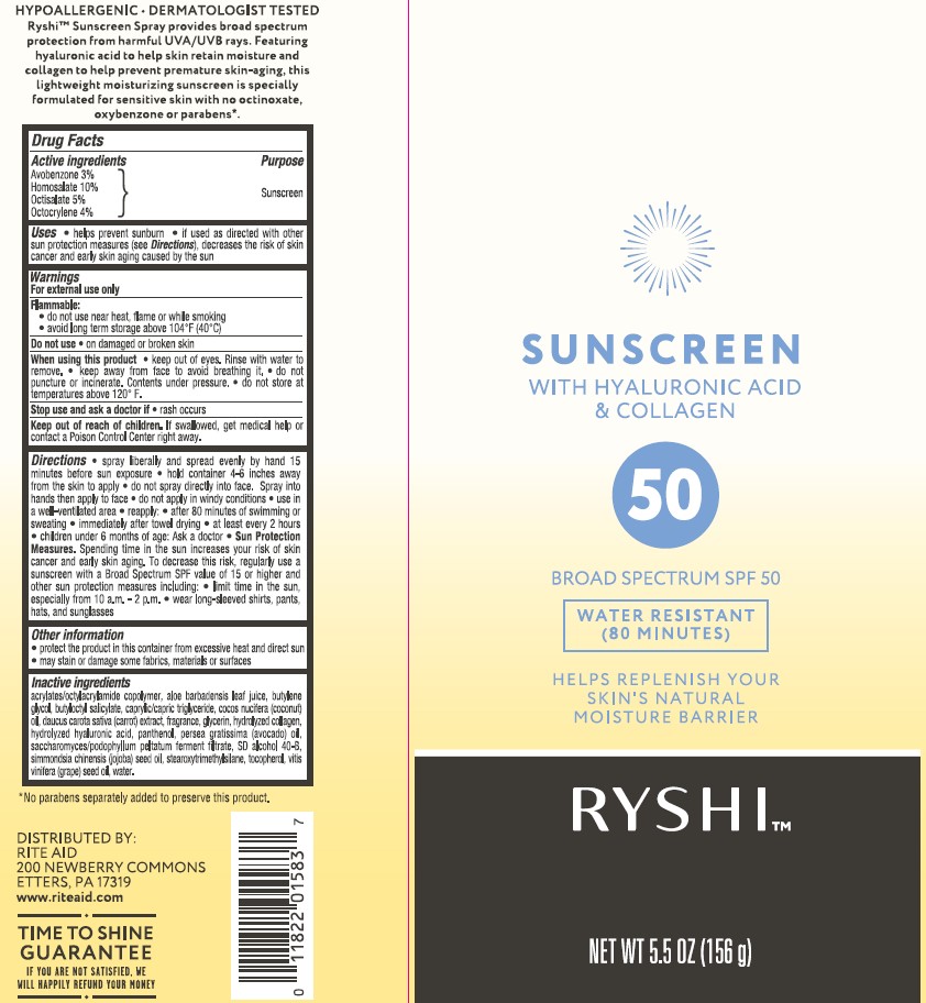 Pill image for Rite Aid Ryshi Sunscreen With Hyaluronic Acid And Collagen Broad Spectrum Spf 50 Continuous Sunscreen Spray