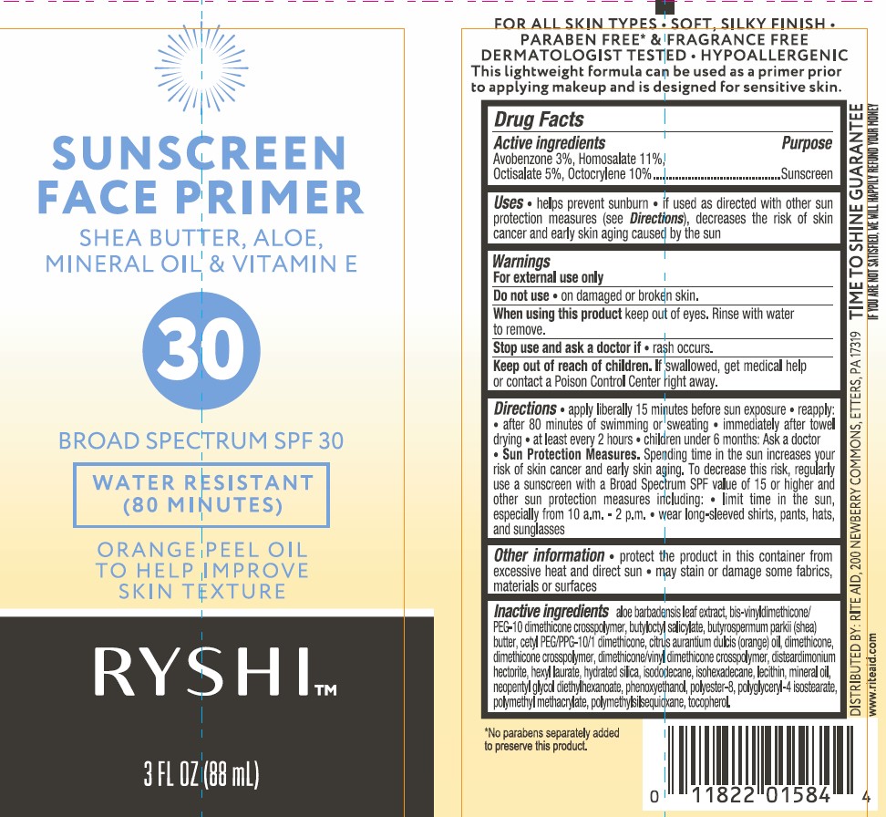 Pill image for Rite Aid Ryshi Sunscreen Face Primer Shea Butter, Aloe, Mineral Oil, And Vitamin E Broad Spectrum Spf 30 Lotion