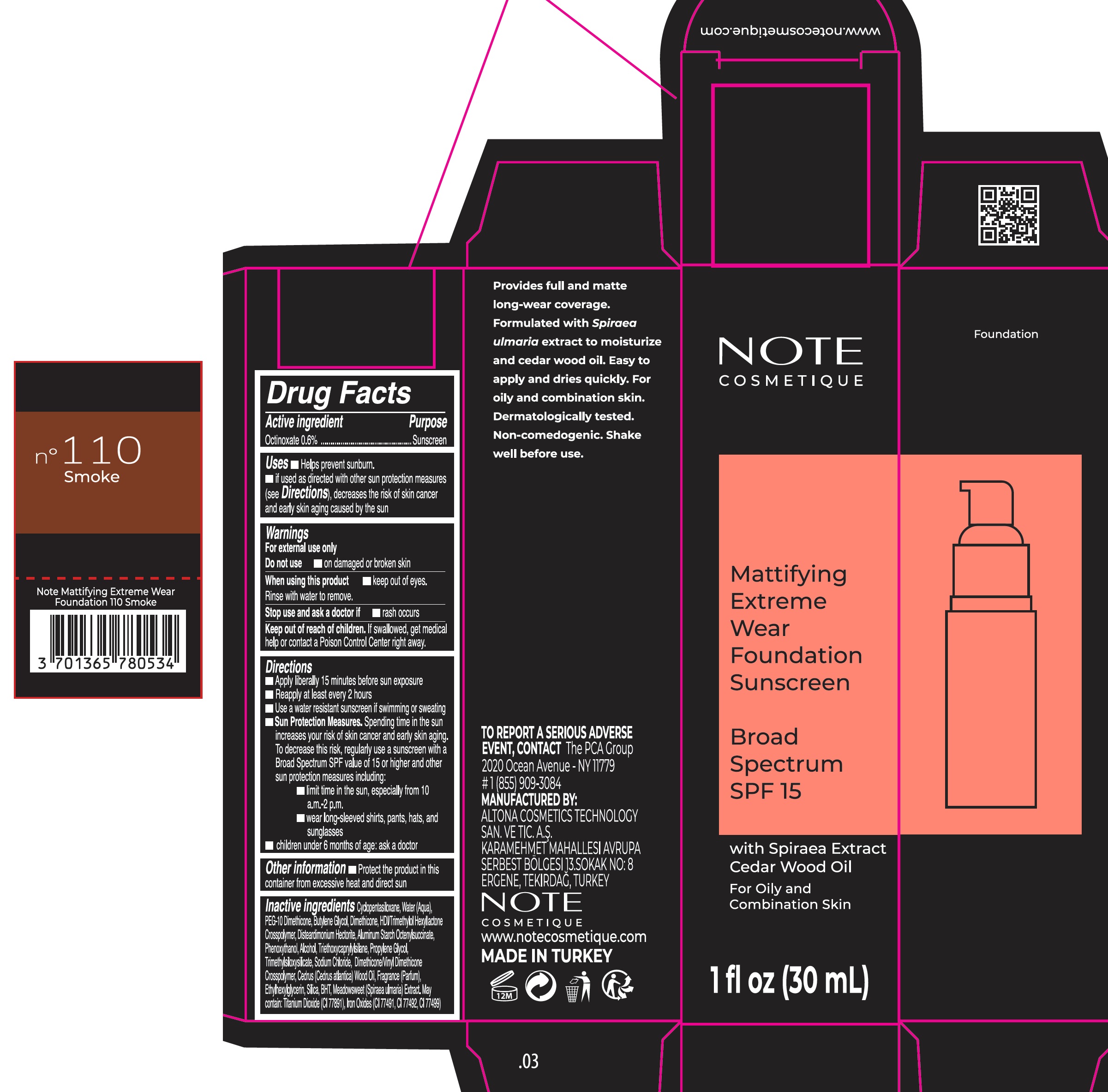 Pill image for Note Mattifying Extreme Wear Foundation Spf 15, 110 Smoke