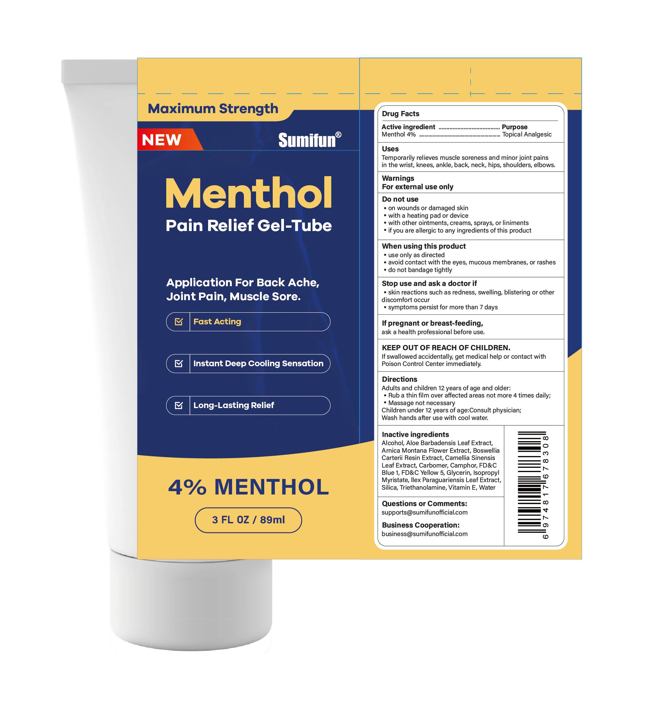 Pill image for Liuquanmiao, Menthol Pain Relief Gel-tube, 3.0 Fl. Oz / 89 Ml, Gel, Tube