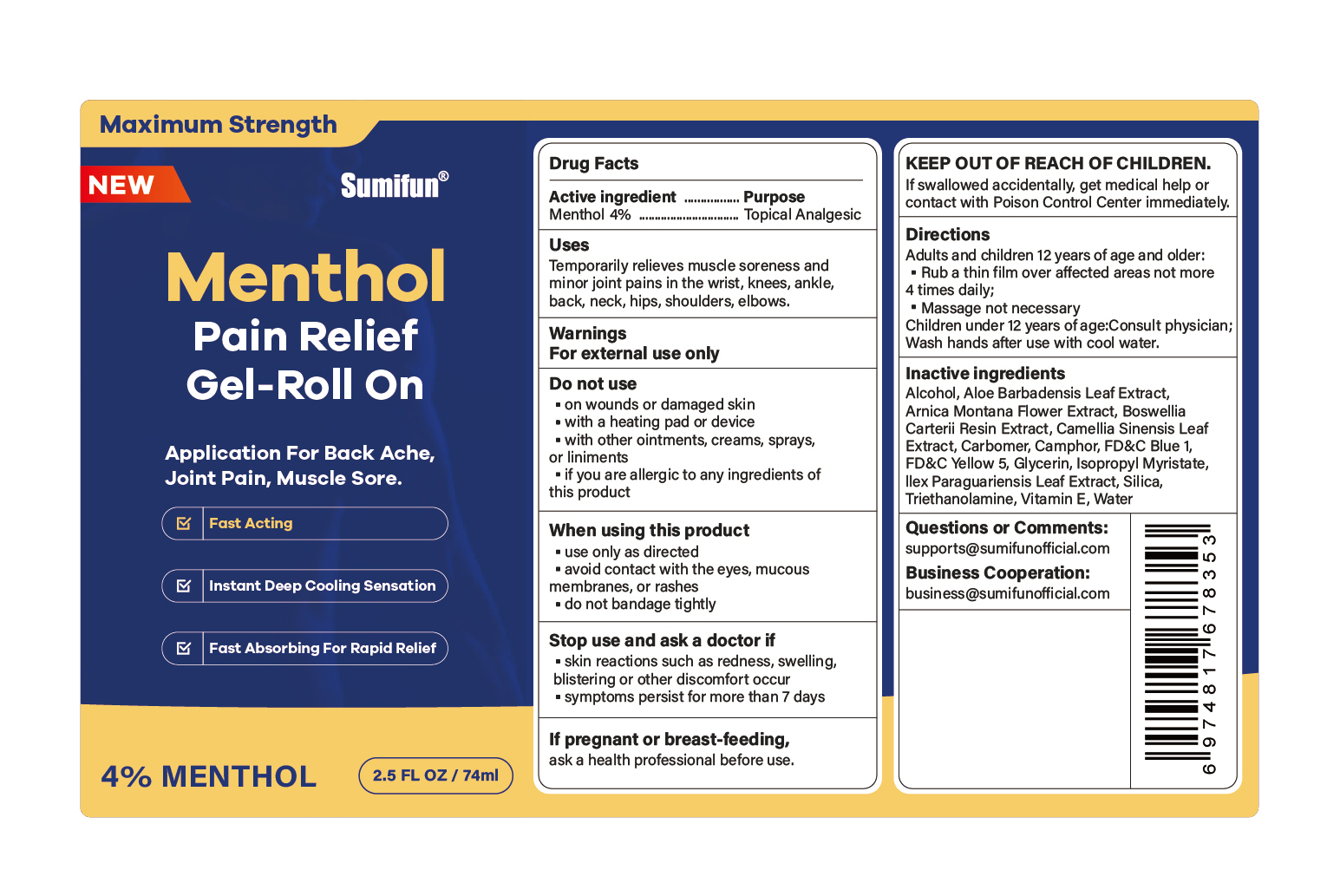 Pill image for Liuquanmiao, Menthol Pain Relief Gel-roll On, 2.5 Fl. Oz / 74 Ml, Gel, Bottle