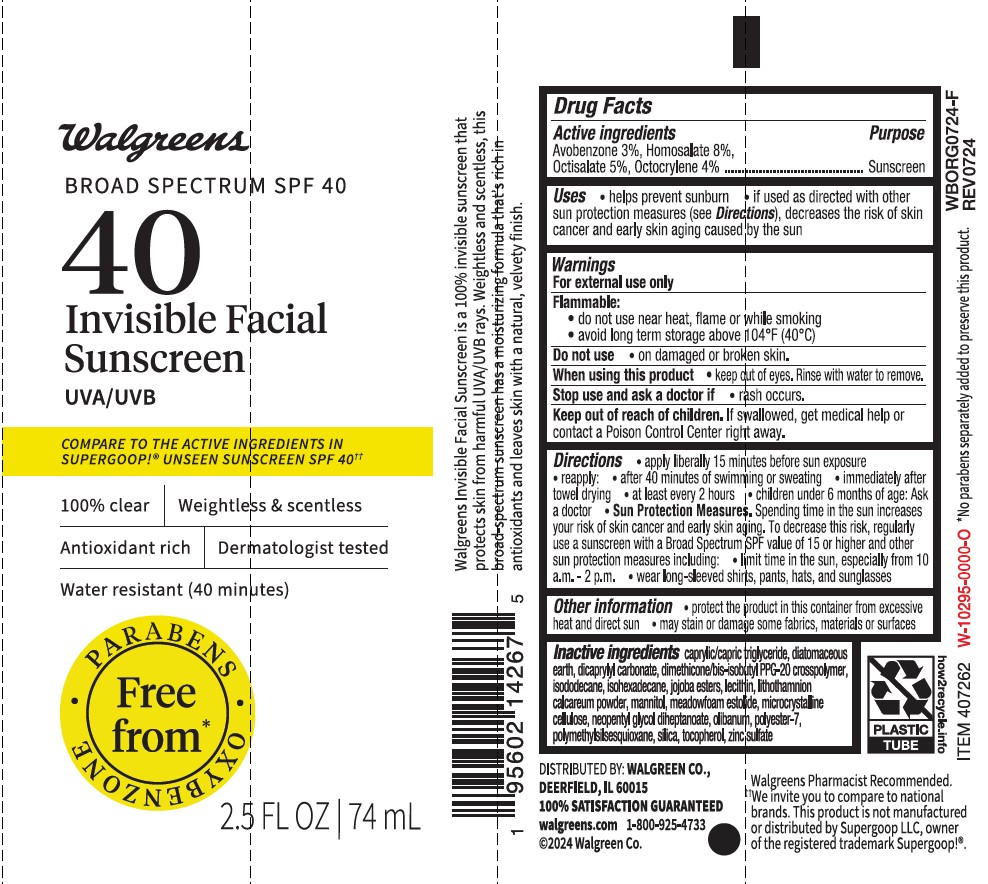Pill image for walgreens 40 invisible facial sunscreen broad spectrum