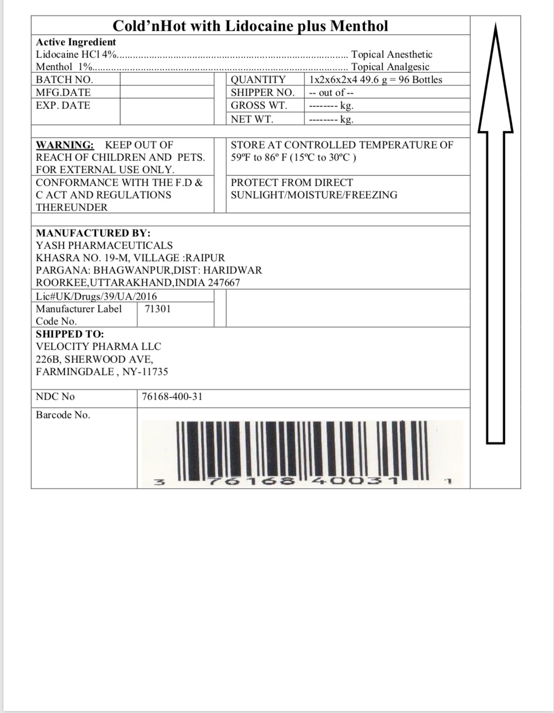 Pill image for Hot And Cold Cream With Lidocaine