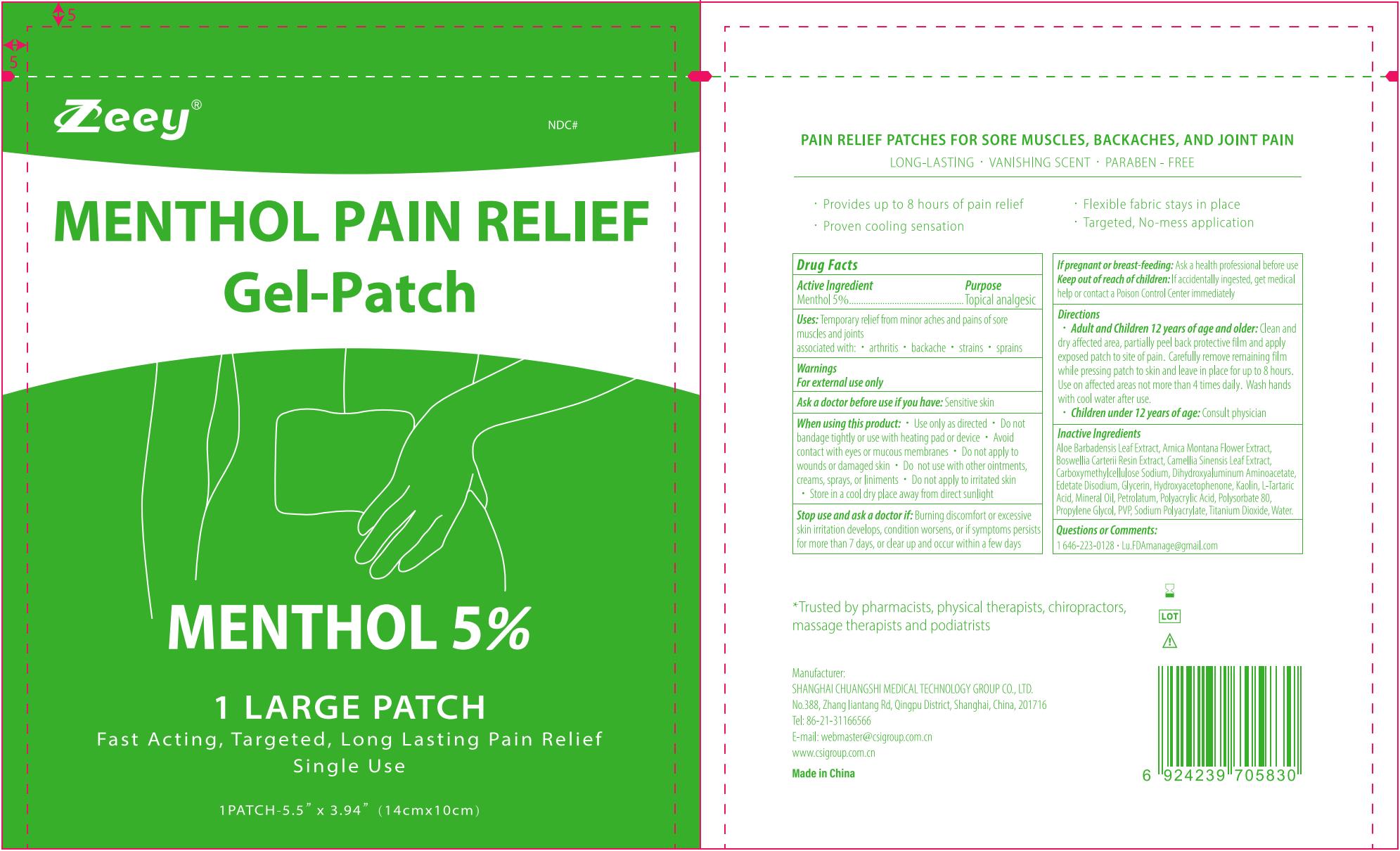 Pill image for zeey menthol pain relief gel-patch, 5 & 15 patches