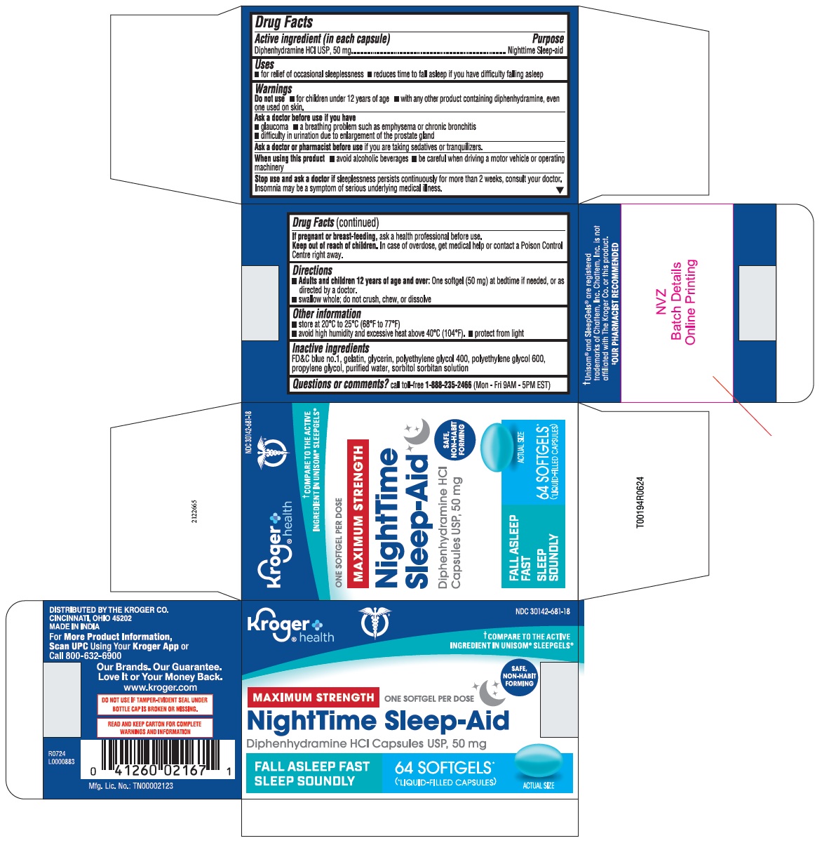 Pill image for Diphenhydramine Hcl 50mg, Kroger, Made In India