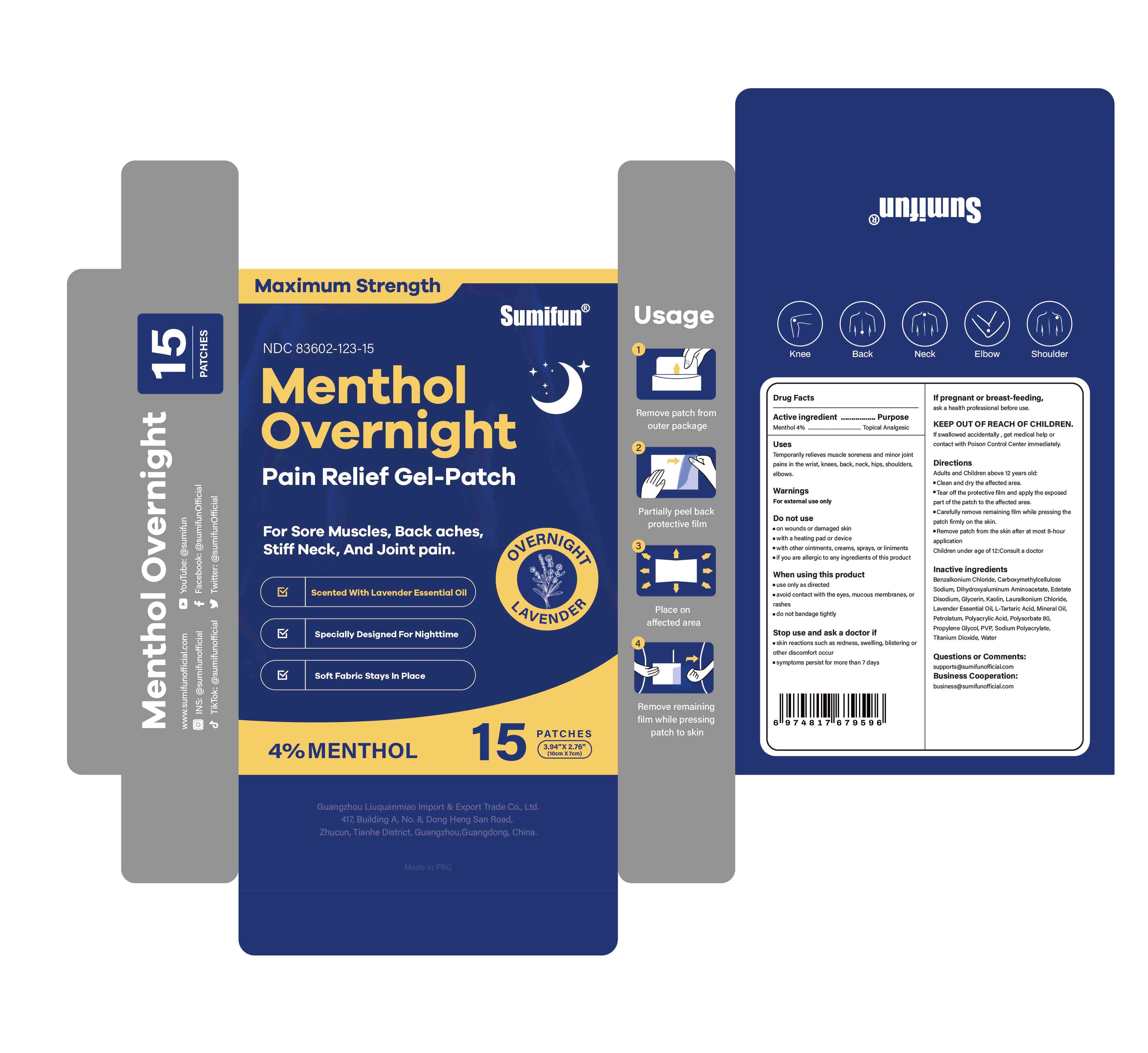 Pill image for liuquanmiao, menthol overnight pain relief gel-patch, menthol 4%, 15 patches