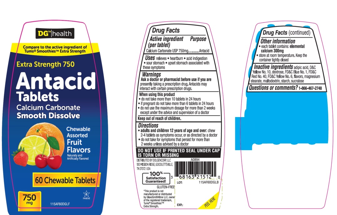 Pill image for Dg Health Extra Strength Smooth Dissolve Antacid Assorted Fruit 60 Chewable Tablets