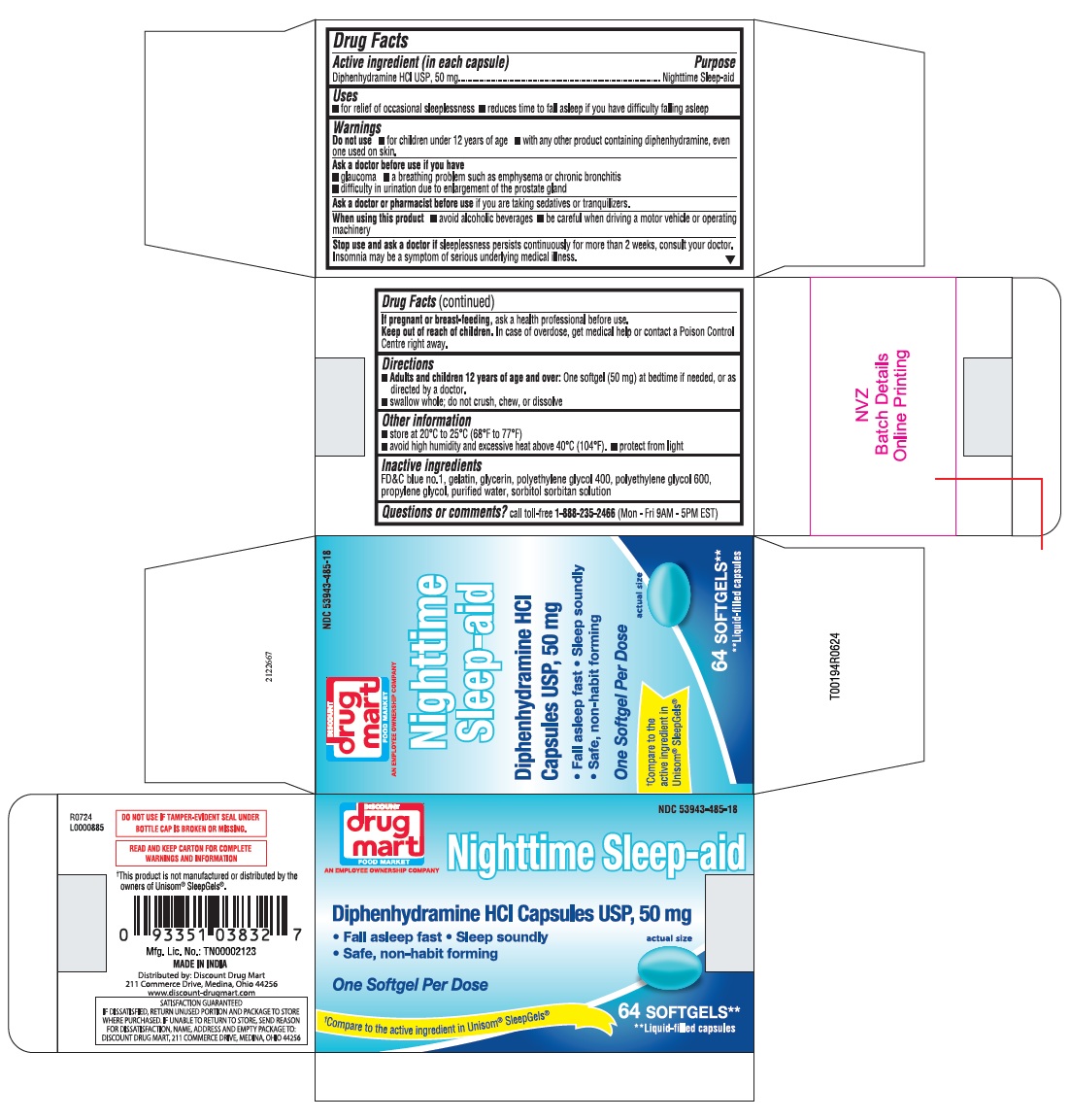 Pill image for Diphenhydramine Hcl 50mg, Discount Drug Mart, Made In India