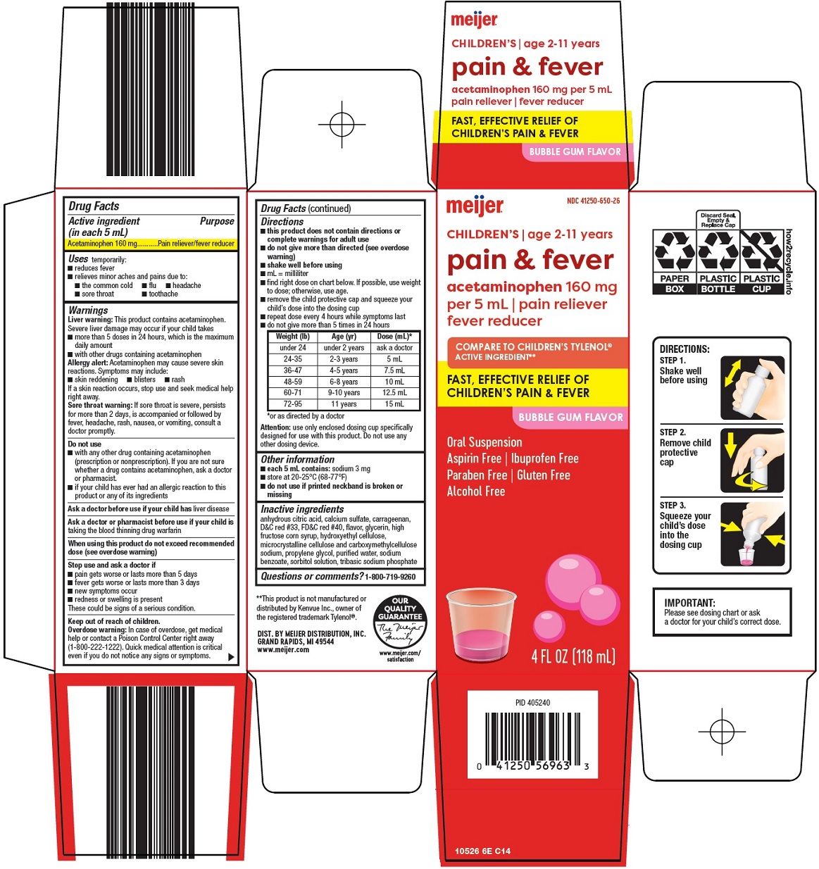 Pill image for Meijer Distribution, Inc. Children’s Pain & Fever Drug Facts
