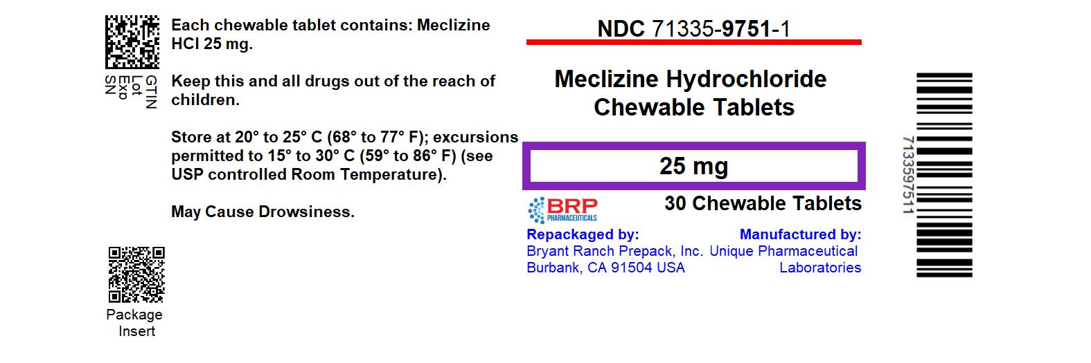 Pill image for Meclizine Hydrochloride Chewable Tablets 25 Mg