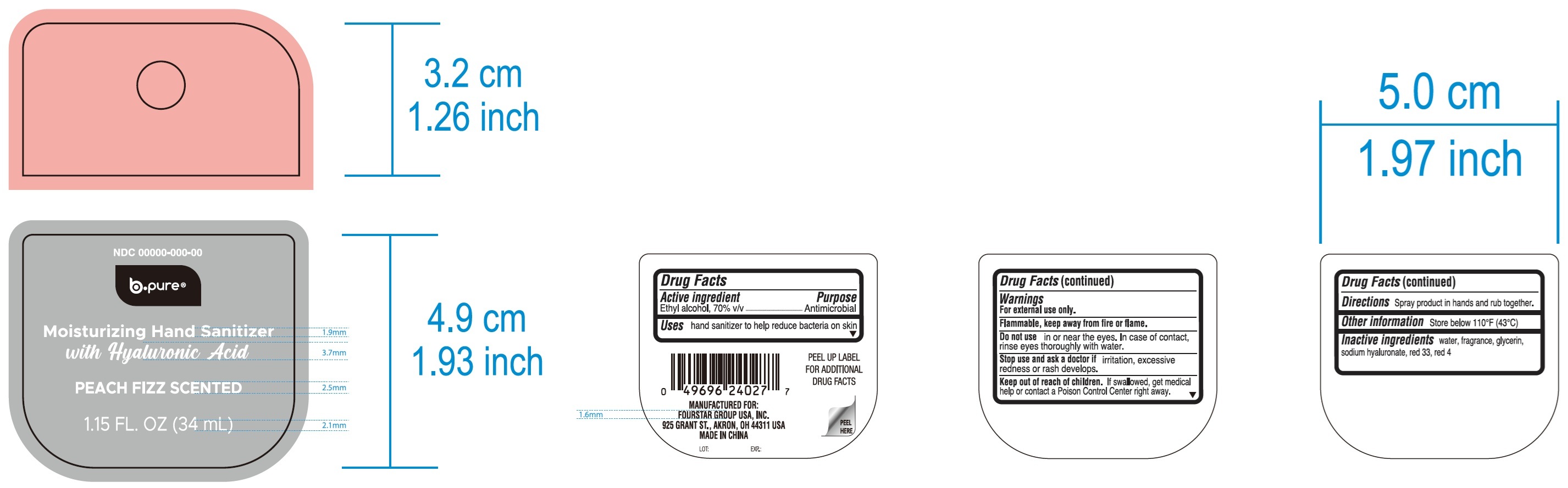 Pill image for B-pure Moisturizing Hand Sanitizer With Hyaluronic Acid, Peach Fizz Scented