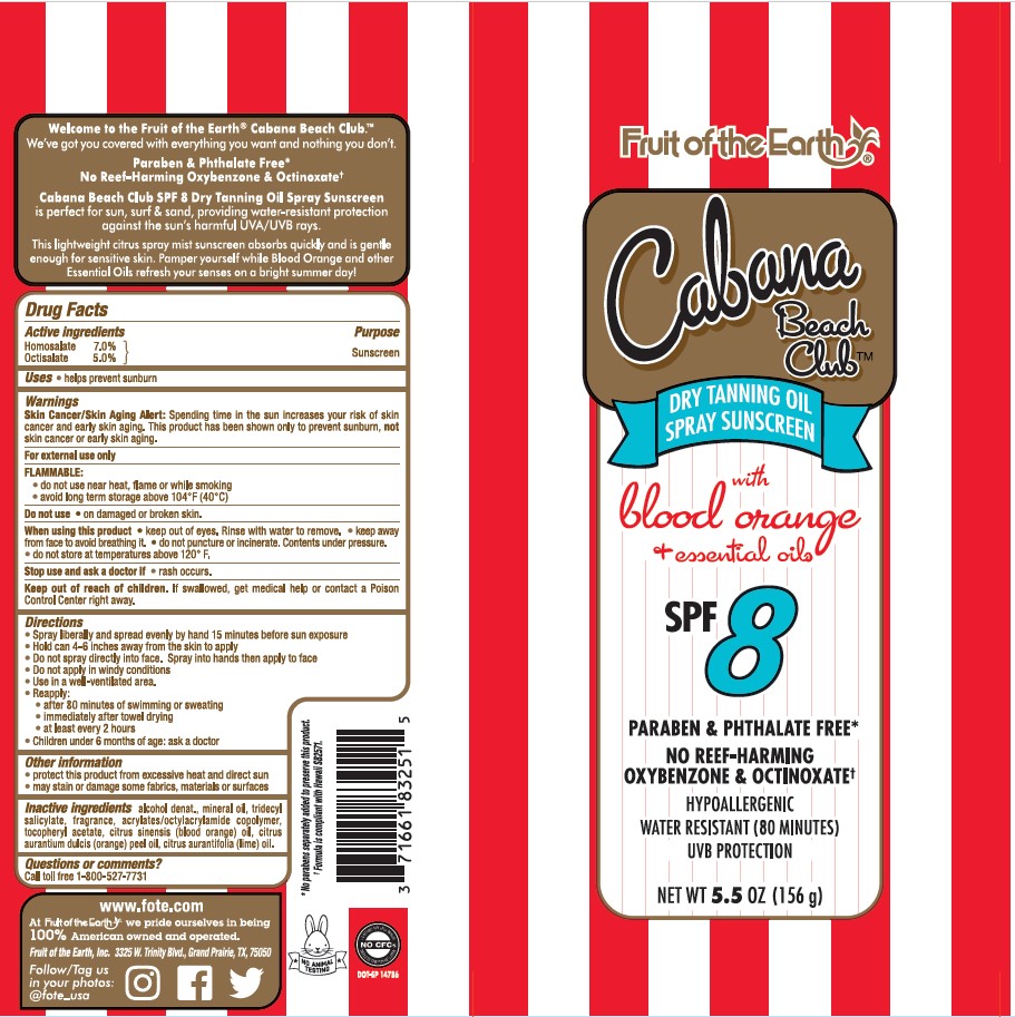 Pill image for Fruit Of The Earth Cabana Beach Club With Blood Orange & Essential Oils Spf 8 Dry Tanning Oil Spray Sunscreen