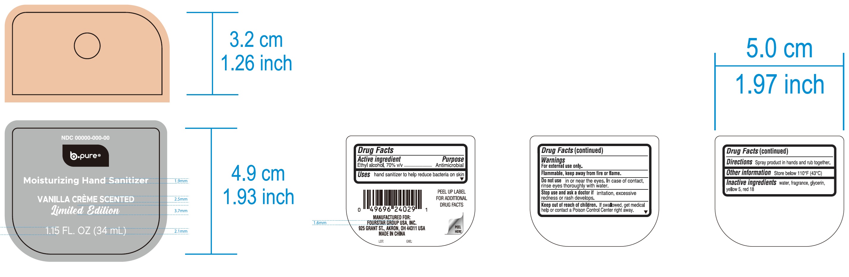 Pill image for B-pure Moisturizing Hand Sanitizer, Vanilla Creme Scented