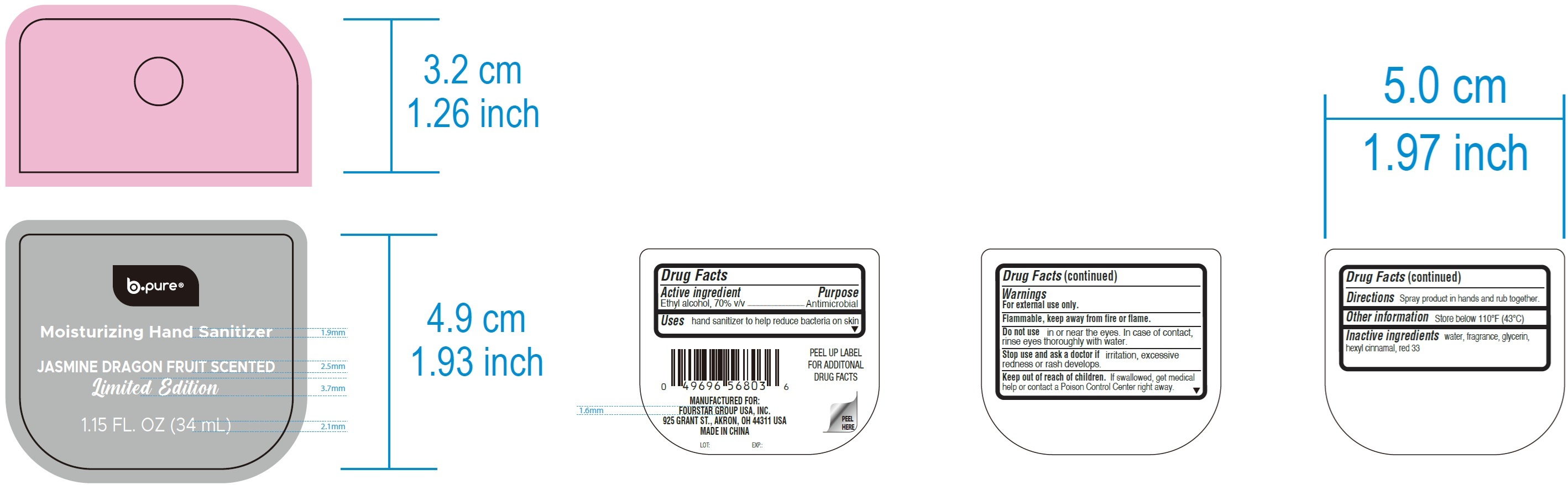 Pill image for B-pure Moisturizing Hand Sanitizer, Jasmine Dragon Fruit Scented