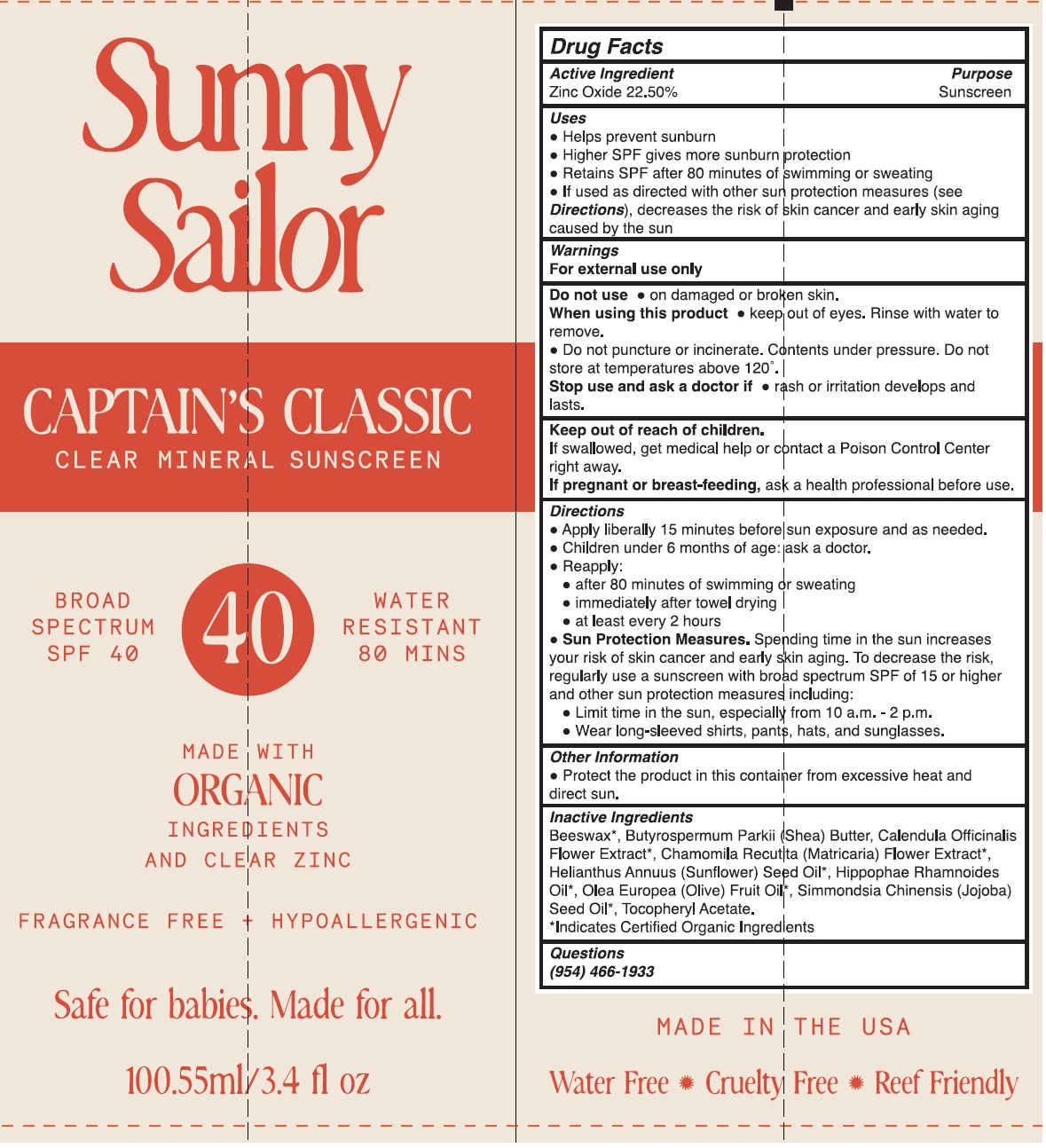 Pill image for sunny sailor captain's classic clear mineral sunscreen spf 40