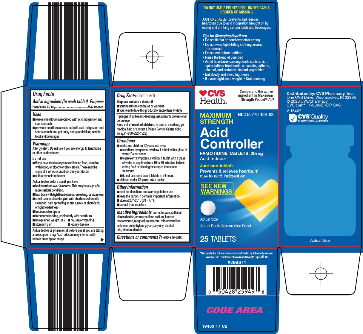 Pill image for Cvs Pharmacy, Inc. Acid Controller Drug Facts