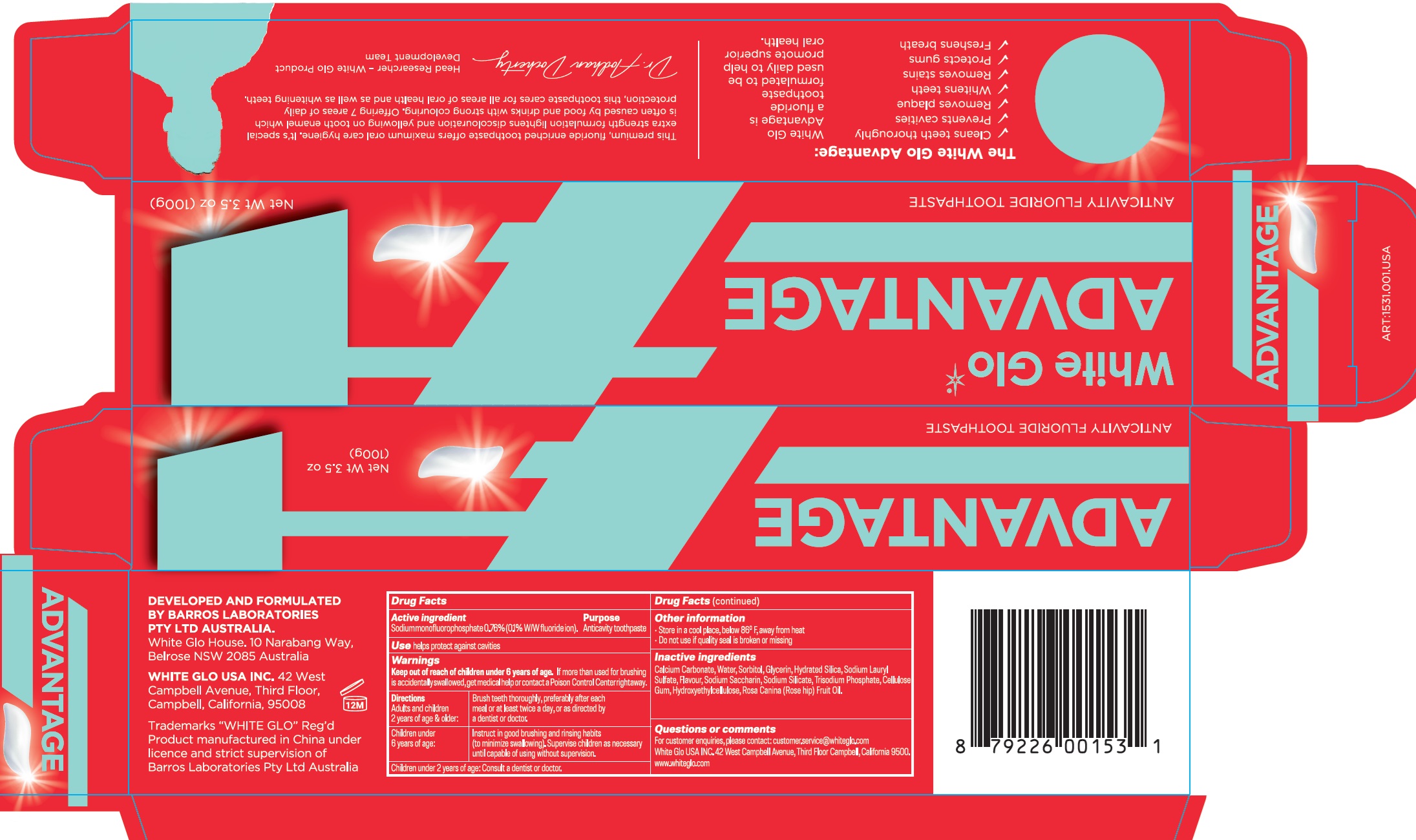 Pill image for White Glow Advantage Anticavity Professional Whitening Toothpaste