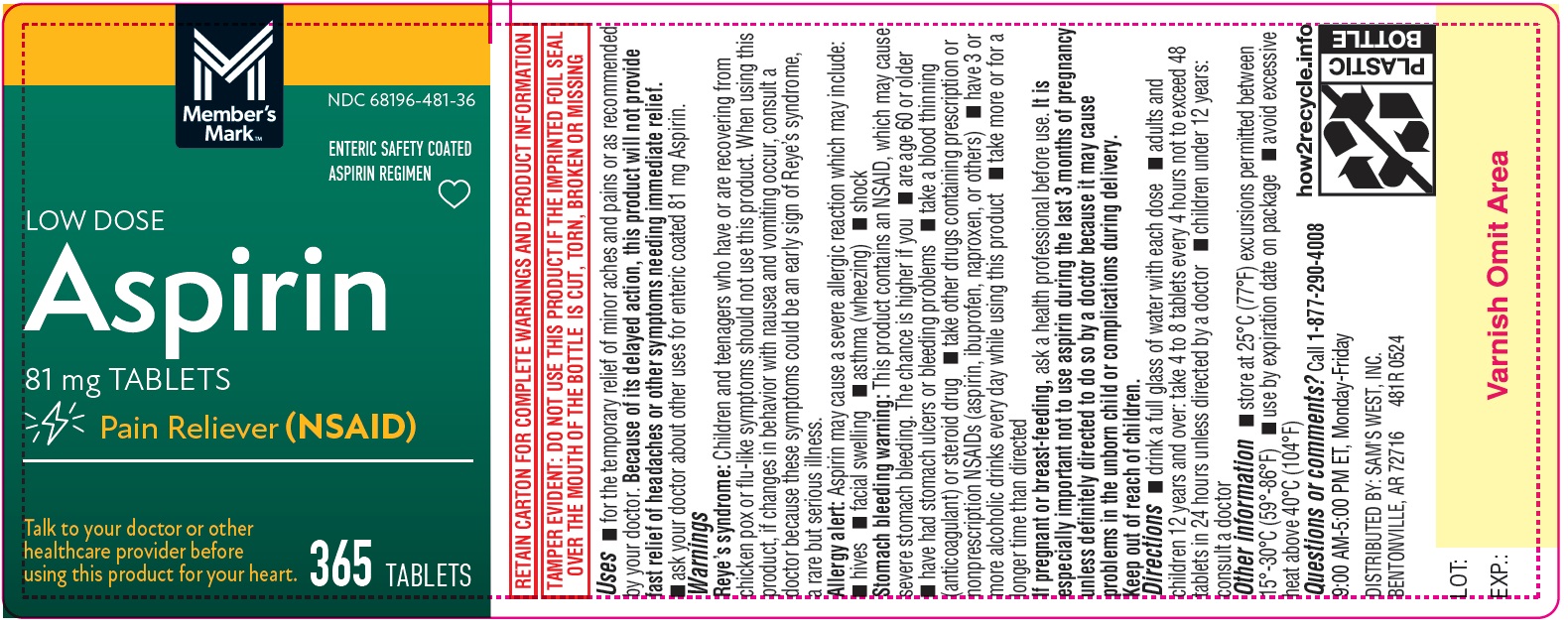 Pill image for 481r Tcl 49483-481 Aspirin 81mg Delayed Release Tablets
