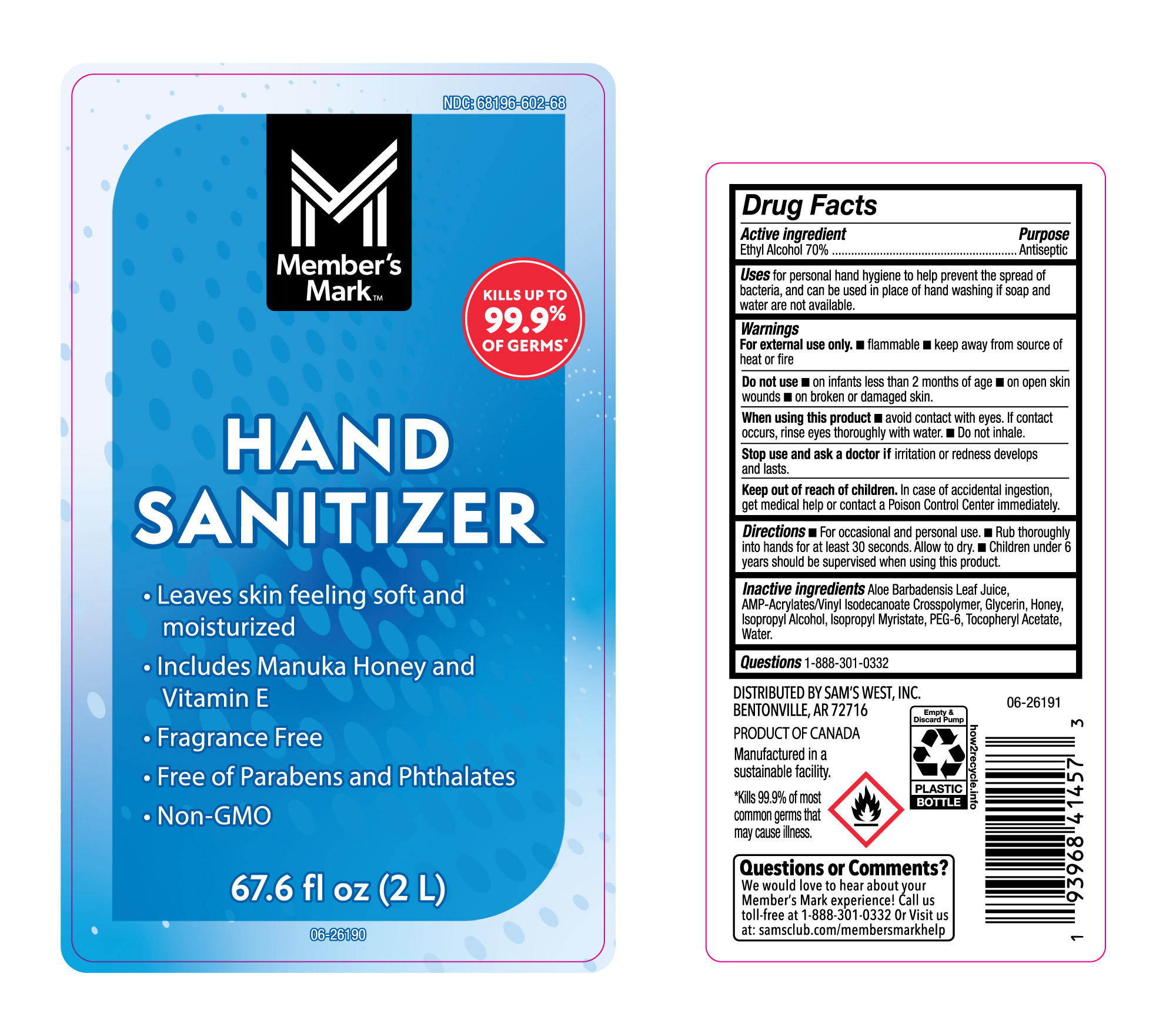 Pill image for Ndc 68196-602-68, Members Mark Hand Sanitizer