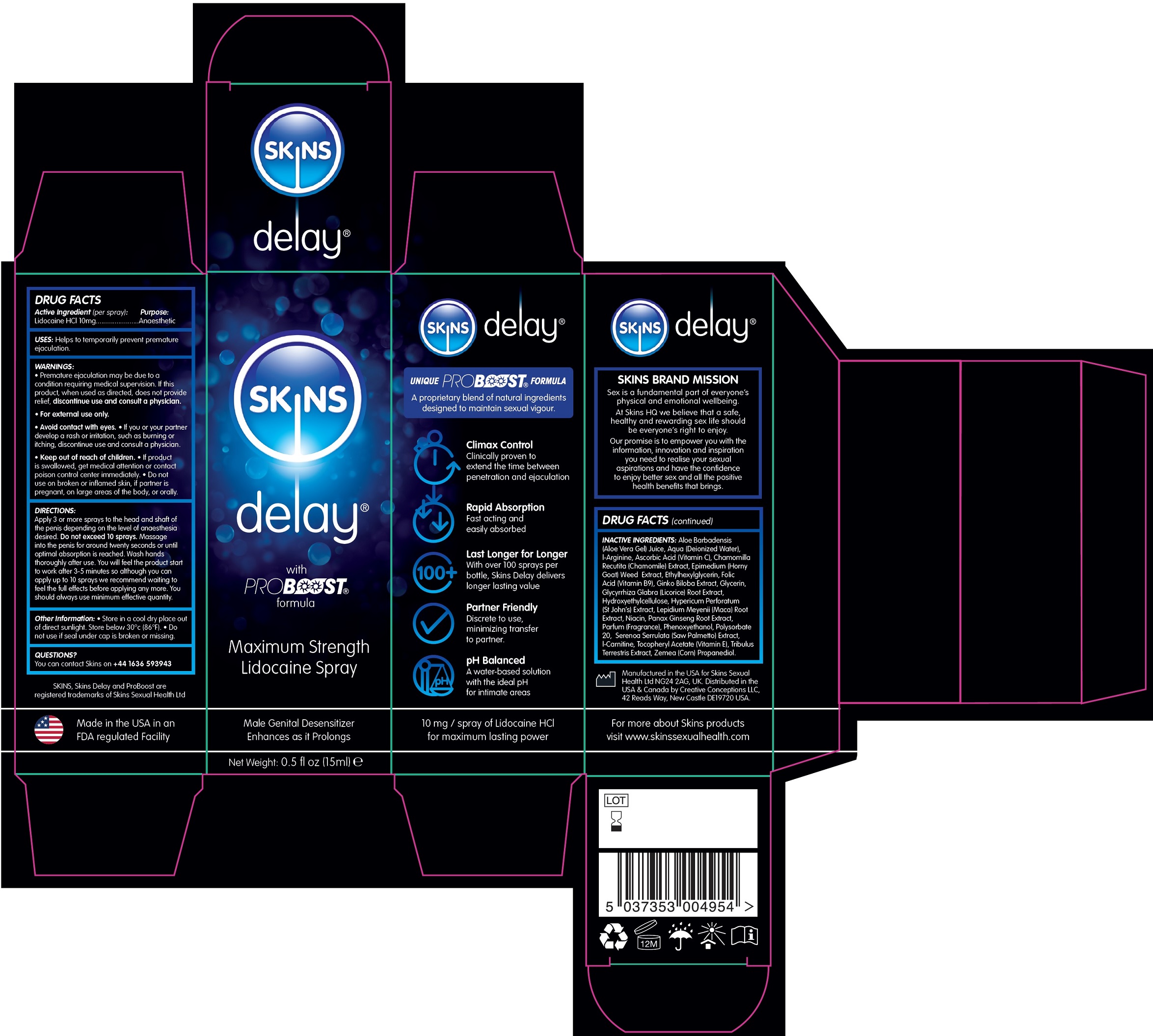Pill image for Skins Delay Maximum Strength Lidocaine Spray