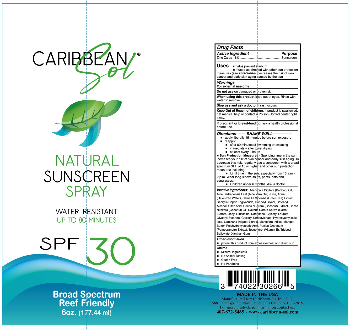 Pill image for Caribbean Sol Natural Sunscreen Spray Spf-30