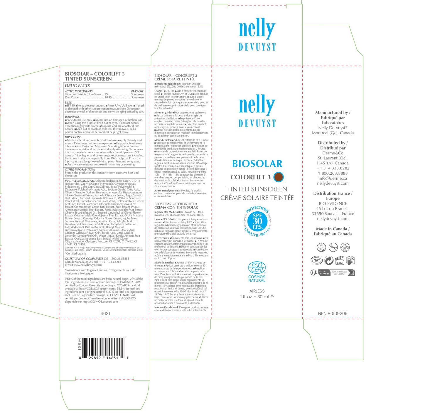 Pill image for Nelly Devuyst Biosolar Colorlift 3 Tinted Sunscreen Spf30 30ml