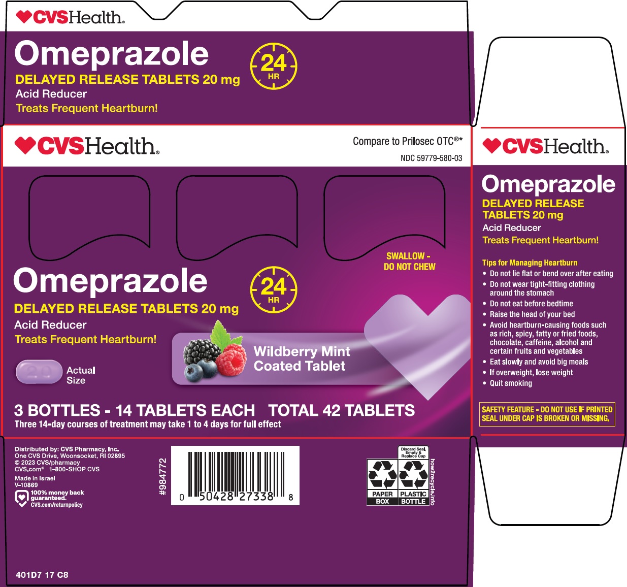 Pill image for Cvs Pharmacy, Inc. Omeprazole Delayed Release Tablets 20 Mg Drug Facts