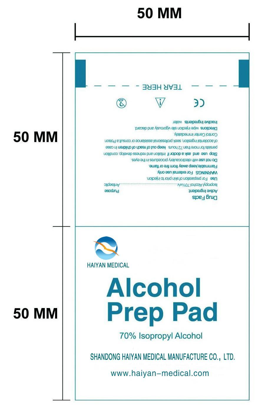 Pill image for 42339-001 Alcohol Prep Pad 70% Isopropyl Alcohol Shandong Haiyan Medical Manufacture Co., Ltd. Drug Facts Www. Haiyan-medical.com