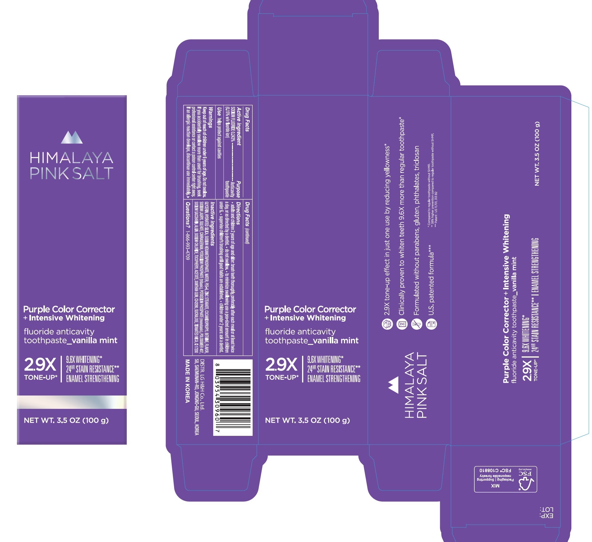 Pill image for Himalaya Pink Salt Purple Color Corrector + Intensive Whitening Fluoride Anticavity Toothpaste_vanilla Mint 100g