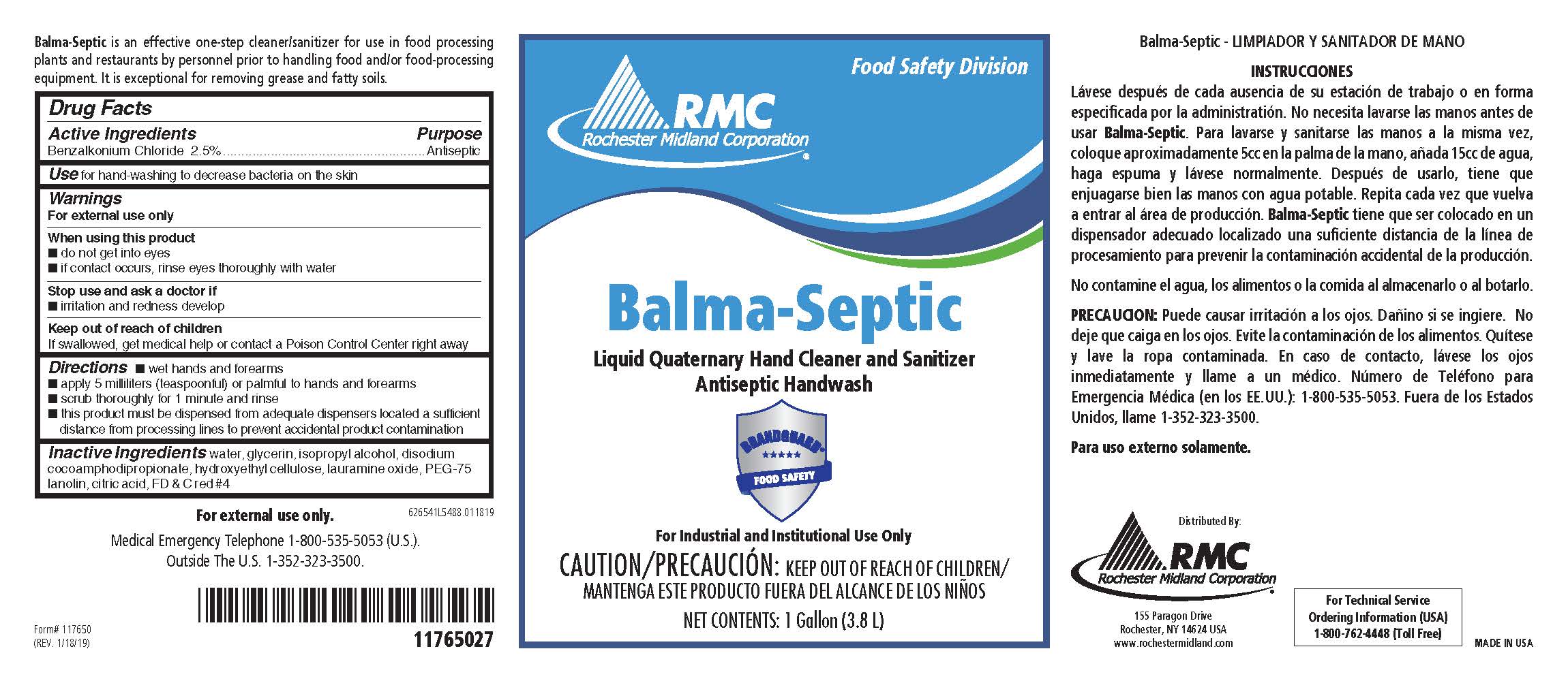 Pill image for Balma Septic Antiseptic Hand Wash 6265 Drug Facts And Label
