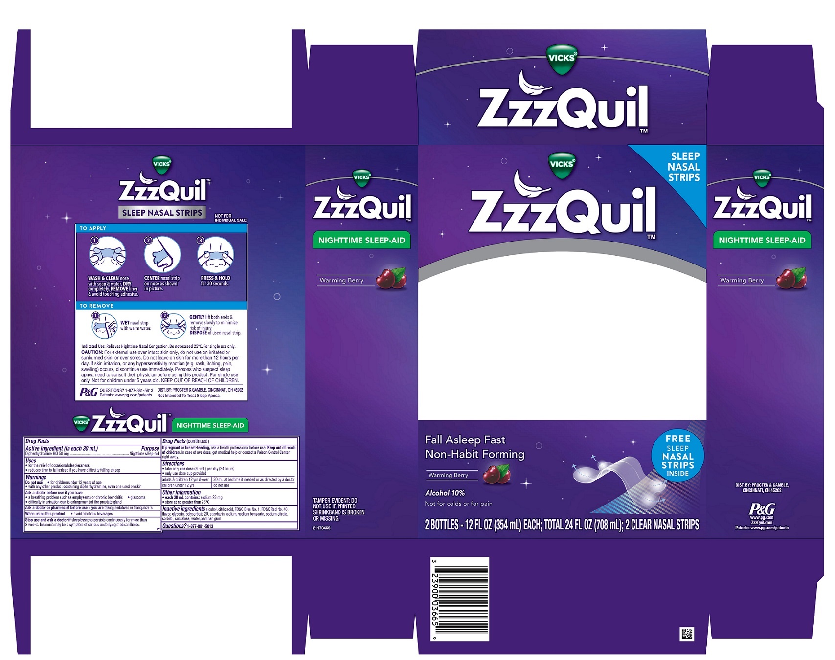 Pill image for vicks zzzquil™ nighttime sleep-aid warming berry liquid with zzzquil sleep nasal strips convenience kit