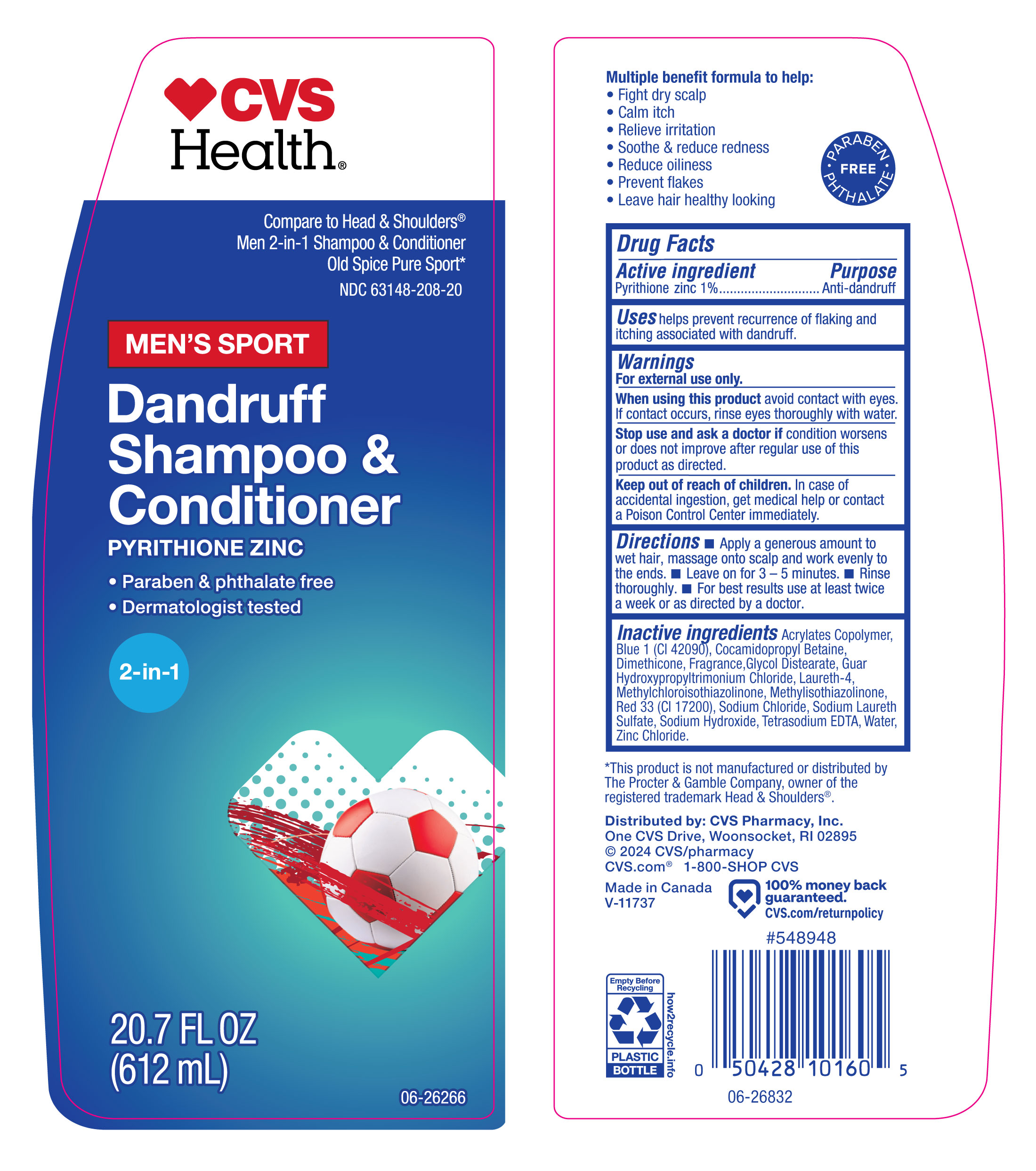 Pill image for 63148-208, Cvs Dandruff Shampoo And Conditioner- Men's Sport