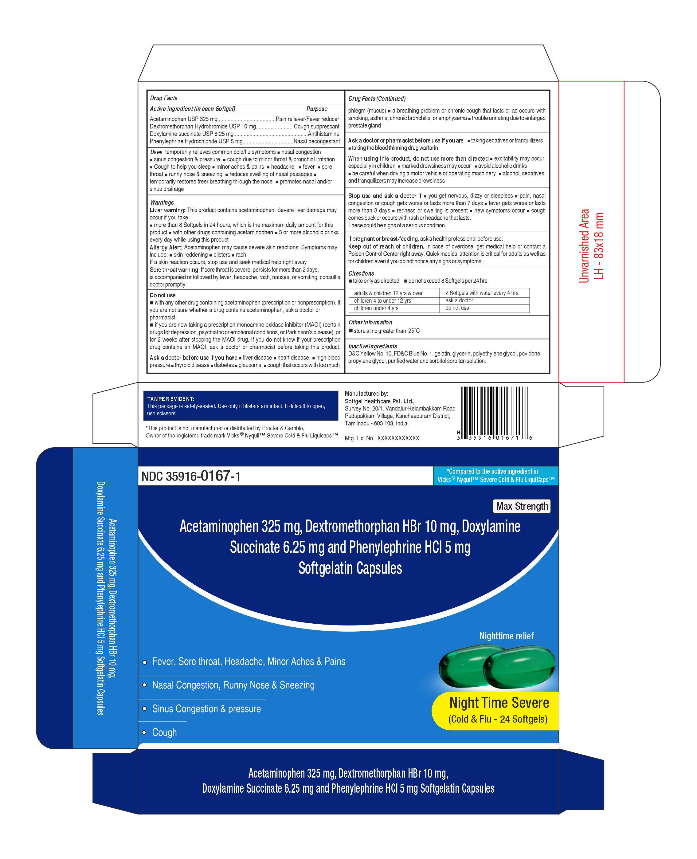 Pill image for Acetaminophen 325 Mg , Dextromethorphan Hydrobromide 10 Mg, Doxylamine Succinate 6.25 Mg And Phenylephrine Hydrochloride 5 Mg (night Time Severe)