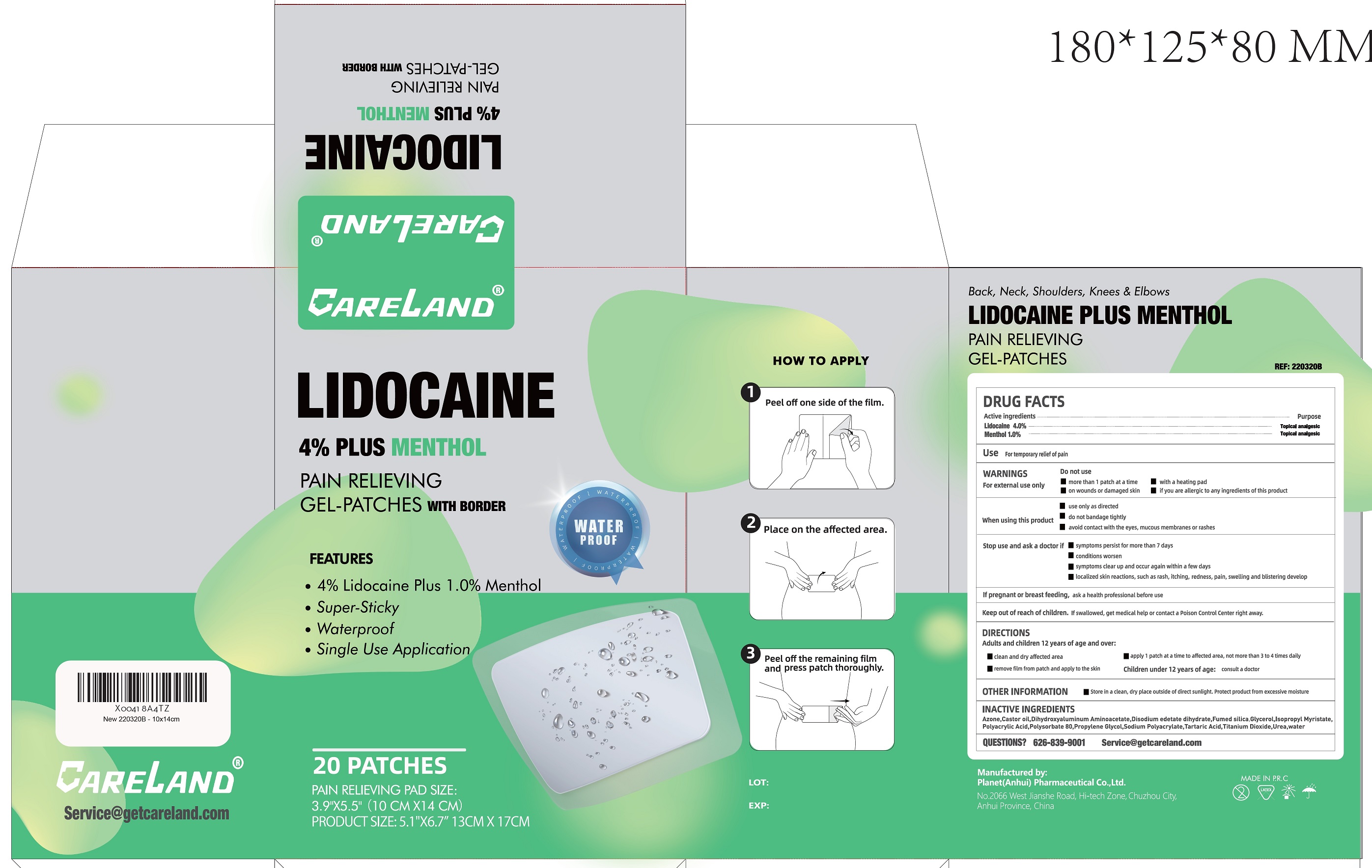 Pill image for Careland Lidocaine 4% Plus Menthol Pain Relieving Gel Patches For Back, Neck, Shoulders, Knees & Elbows With Border