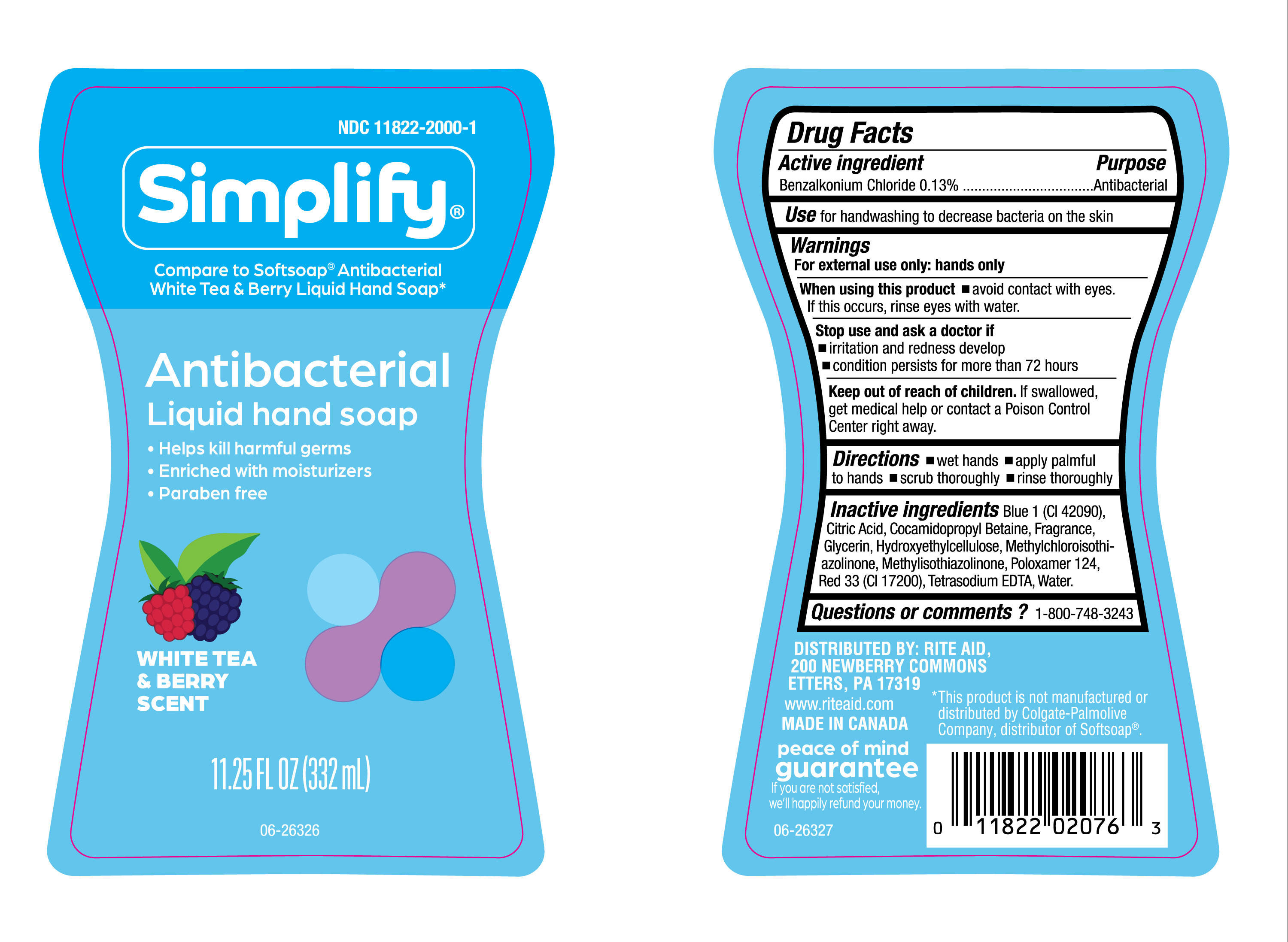 Pill image for Ndc- 11822-2000, Simplify White Tea And Berry Liquid Hand Soap.