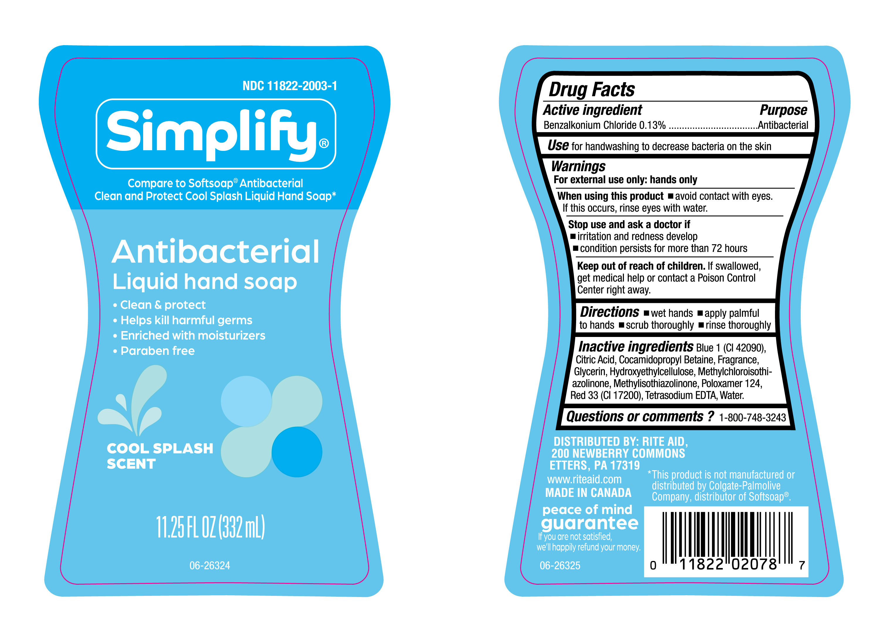 Pill image for Ndc- 11822-2003-1, Simplify Cool Splash Scent Liquid Hand Soap.
